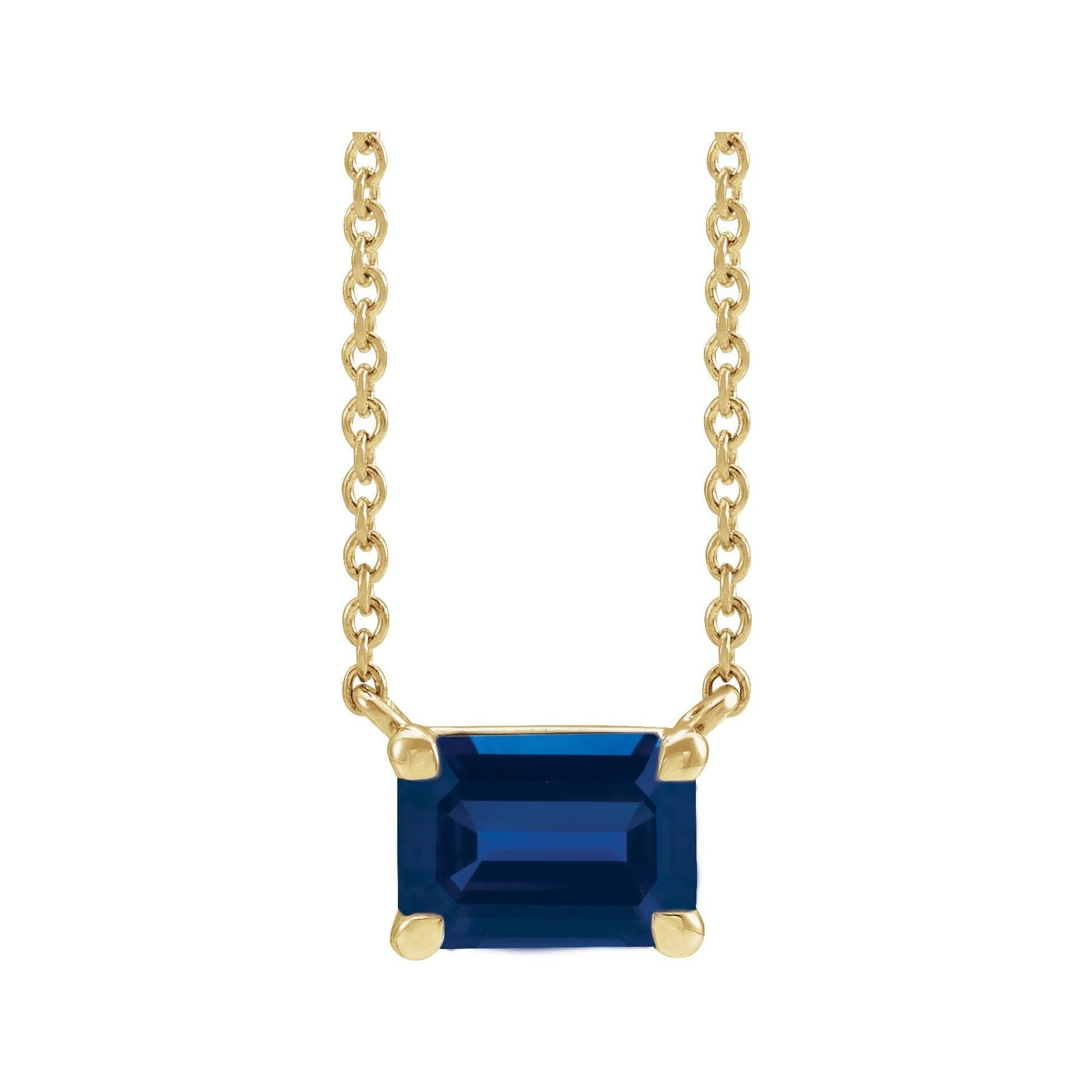 Sapphire Row Lab-Grown Emerald-Cut Gemstone Necklace - Blue Sapphire, Yellow Gold