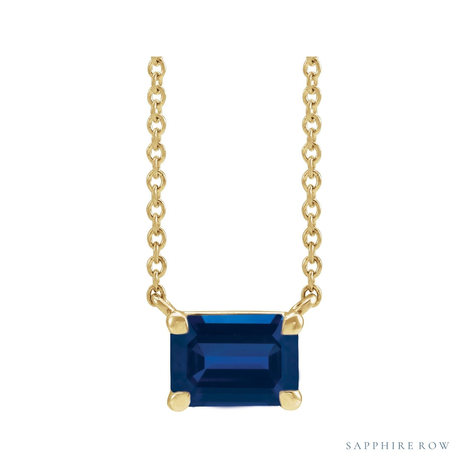 Sapphire Row Lab-Grown Emerald-Cut Gemstone Necklace - Blue Sapphire, Yellow Gold
