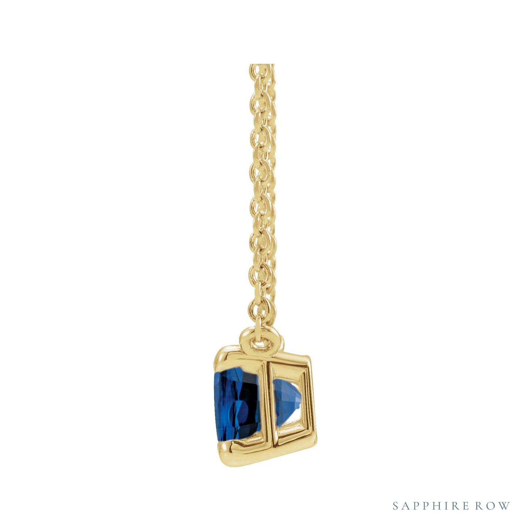Sapphire Row Lab-Grown Emerald-Cut Gemstone Necklace - Blue Sapphire, Yellow Gold (view 2)