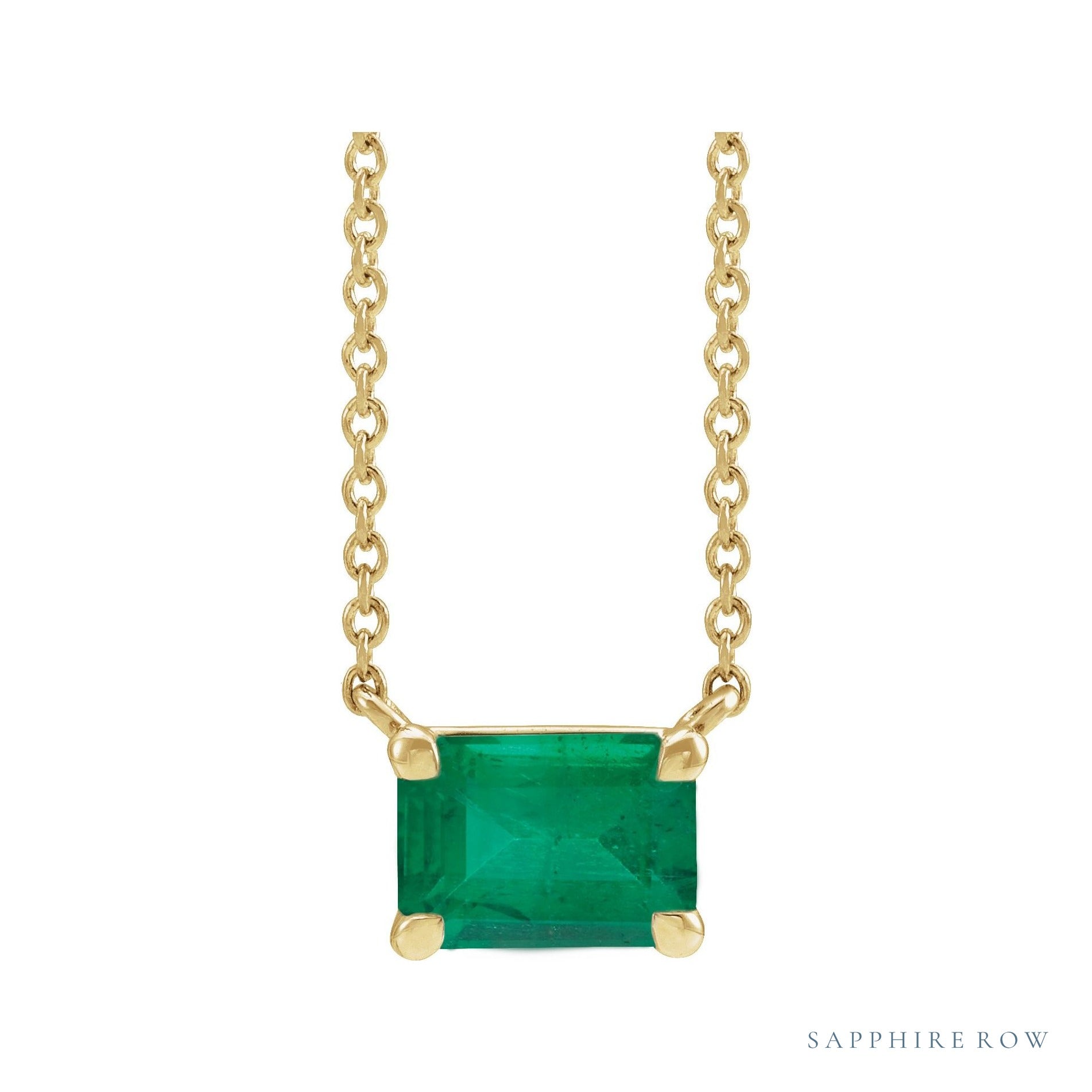 Sapphire Row Lab-Grown Emerald-Cut Gemstone Necklace - Emerald, Yellow Gold