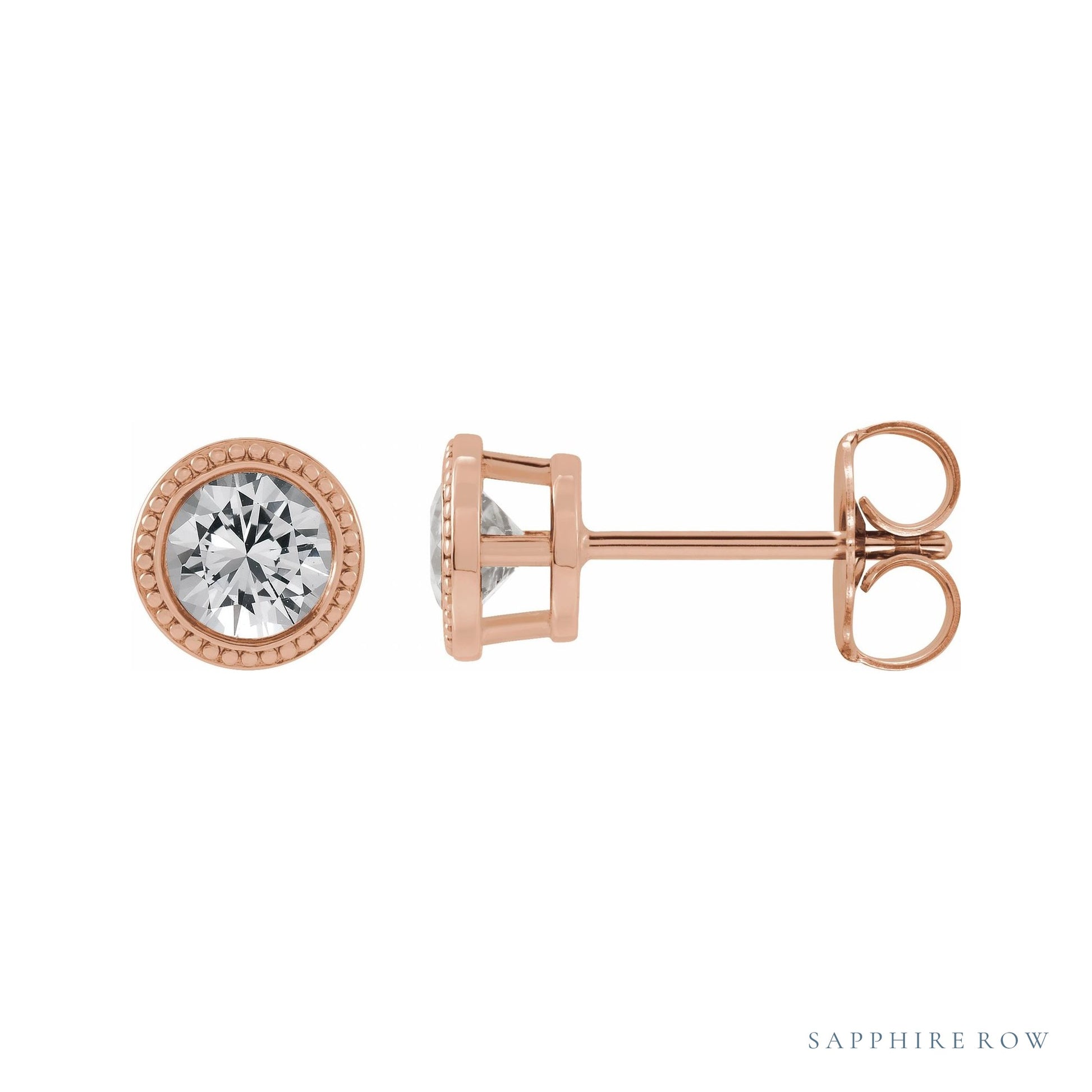 Sapphire Row Natural Bezel-Set Gemstone Studs - White Sapphire, Rose Gold