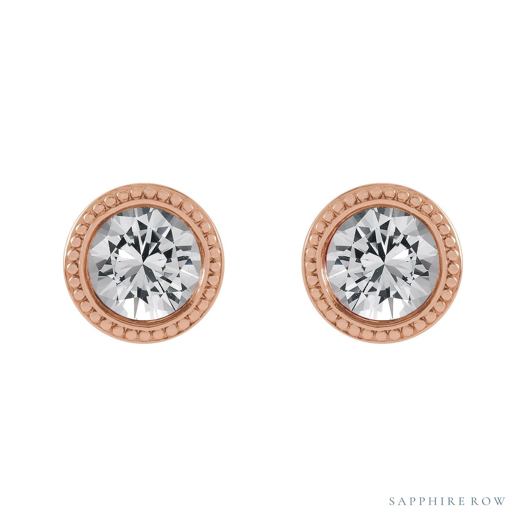 Sapphire Row Natural Bezel-Set Gemstone Studs - White Sapphire, Rose Gold (view 2)