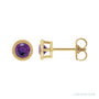 Sapphire Row Natural Bezel-Set Gemstone Studs - Amethyst, Yellow Gold