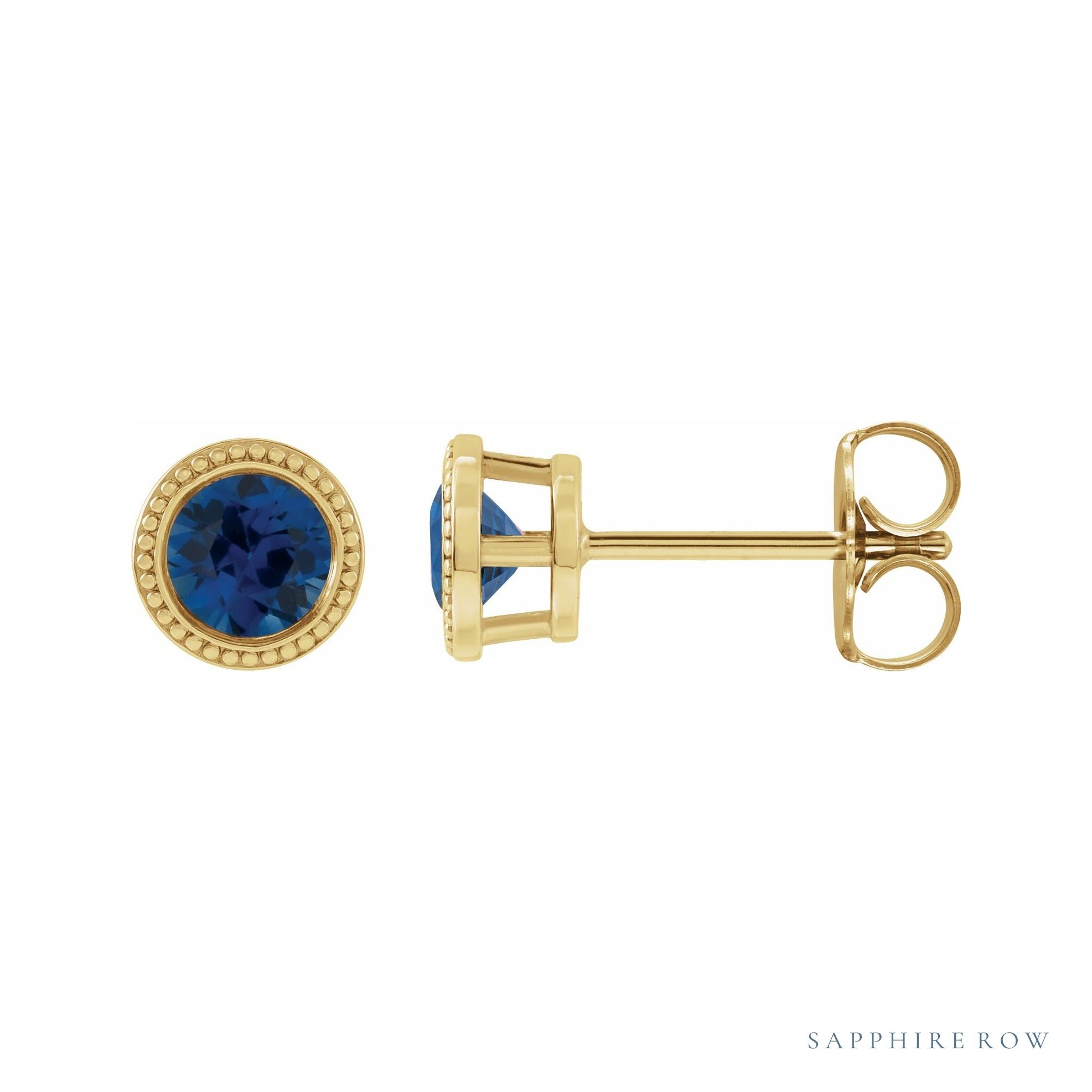Sapphire Row Natural Bezel-Set Gemstone Studs - Blue Sapphire, Yellow Gold