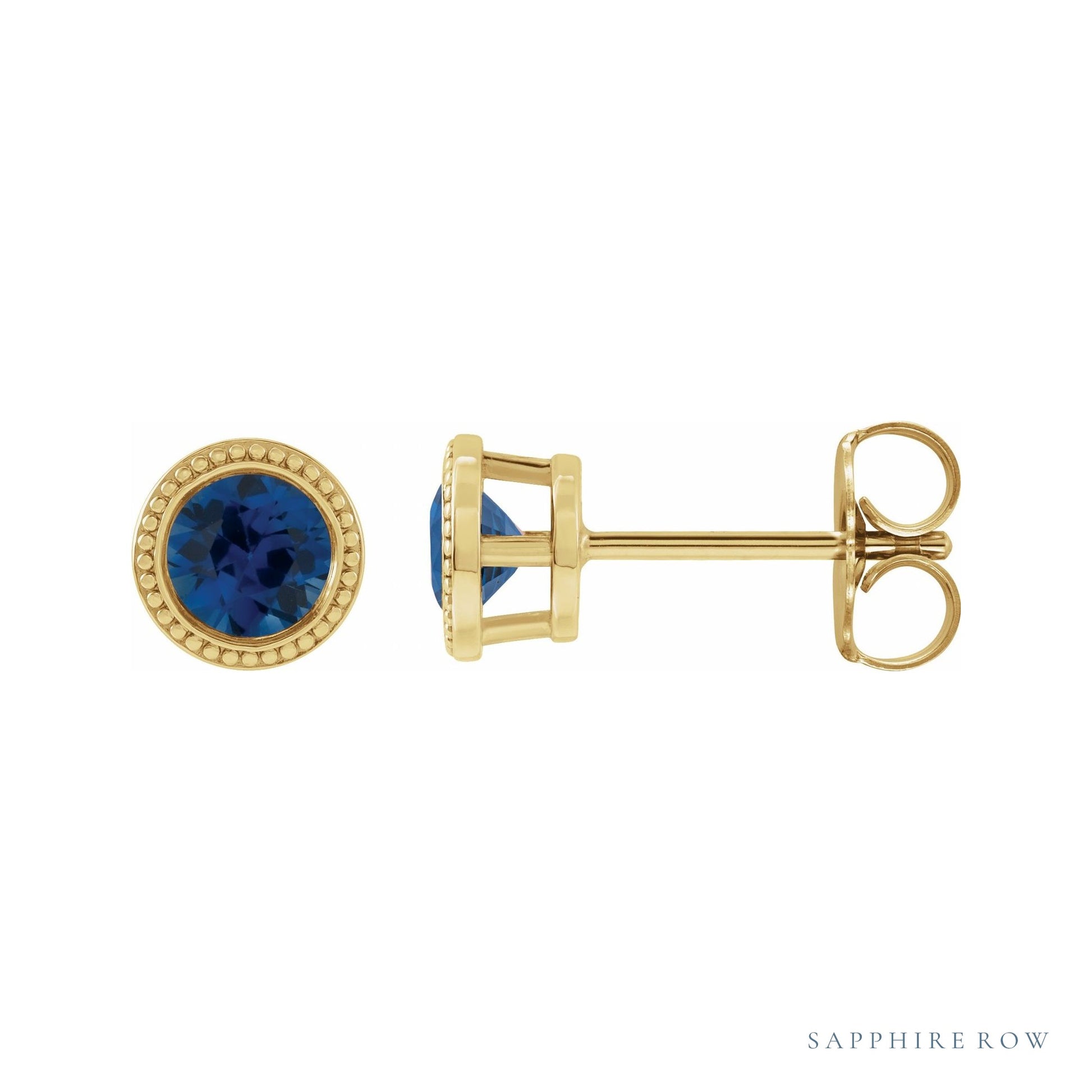 Sapphire Row Natural Bezel-Set Gemstone Studs - Blue Sapphire, Yellow Gold