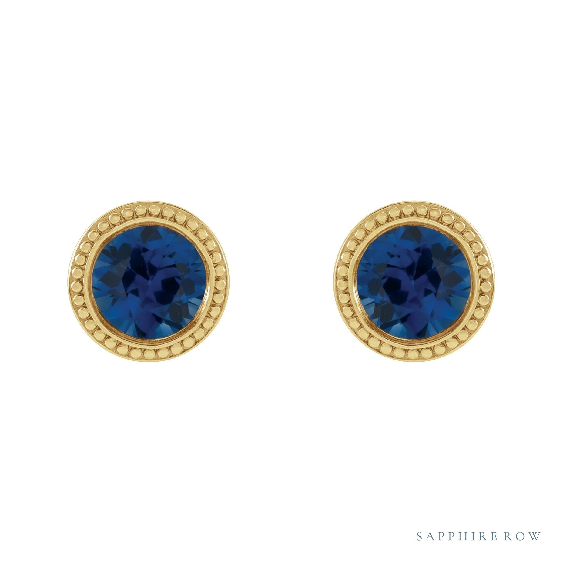 Sapphire Row Natural Bezel-Set Gemstone Studs - Blue Sapphire, Yellow Gold (view 2)