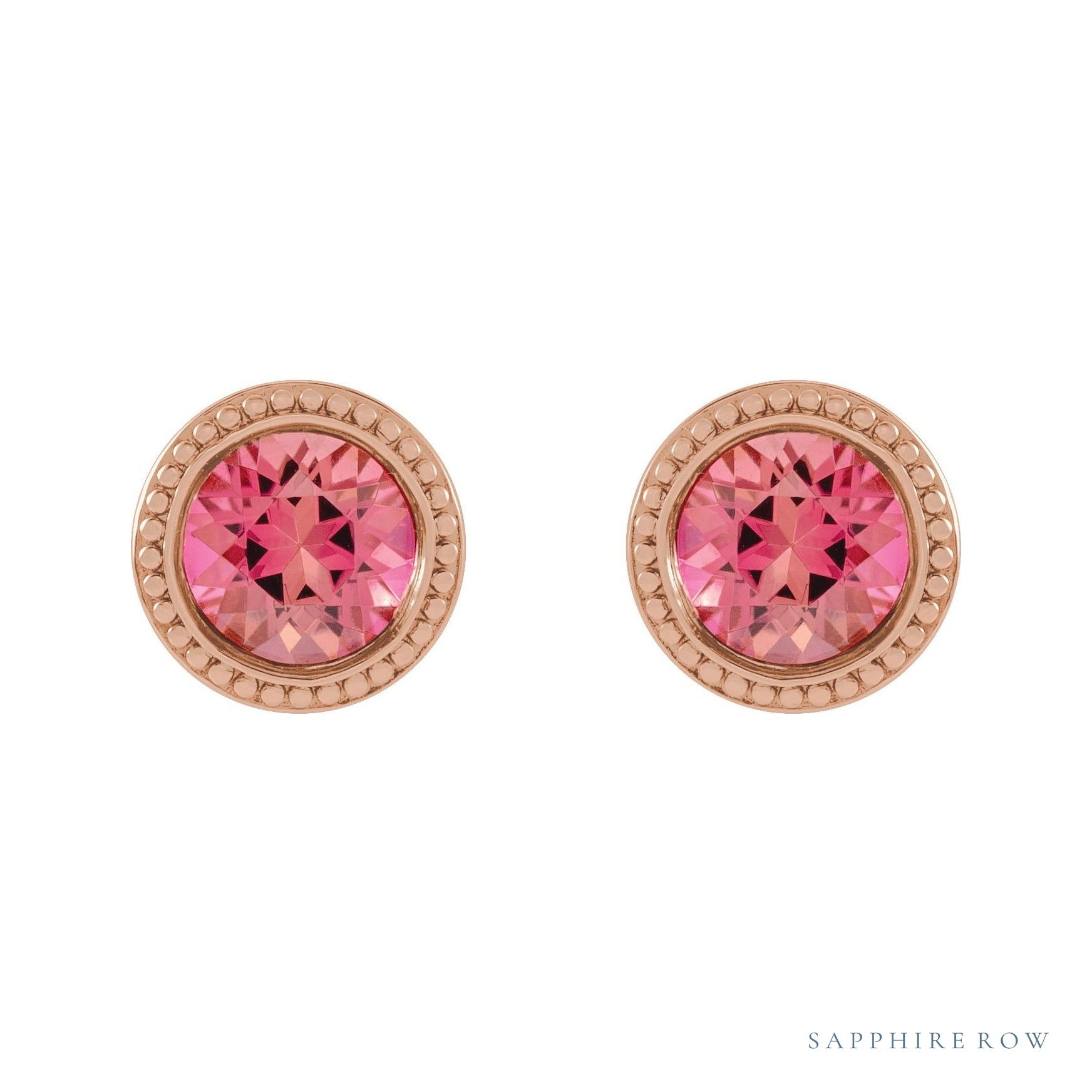 Sapphire Row Natural Bezel-Set Gemstone Studs - Pink Tourmaline, Rose Gold (view 2)