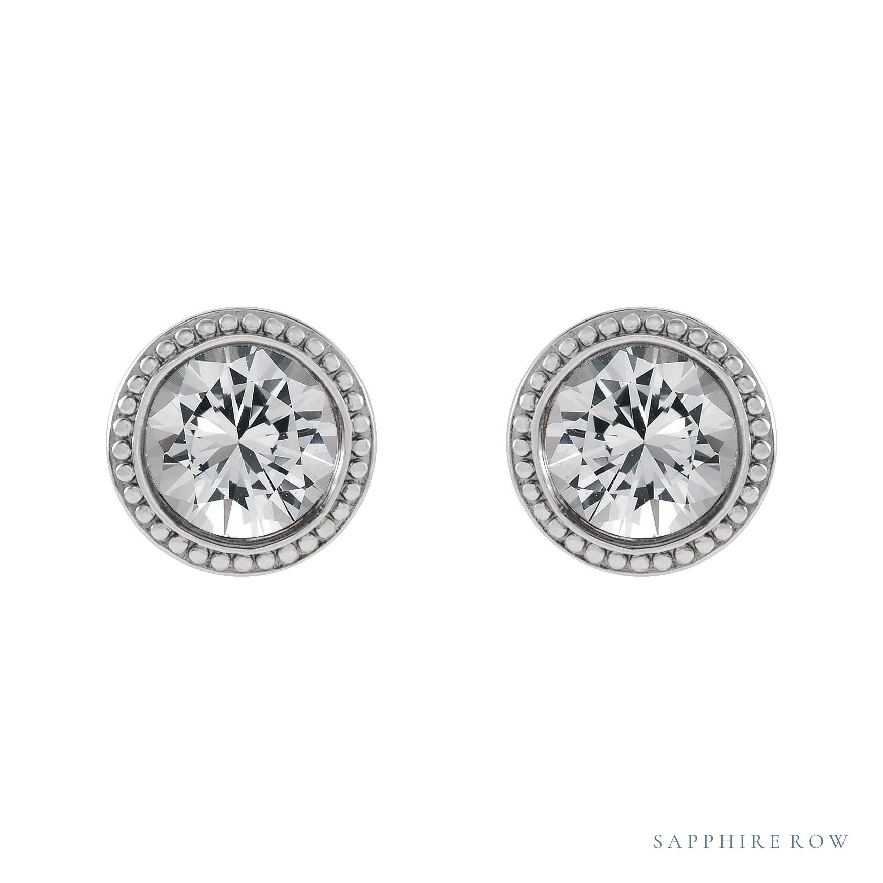 Sapphire Row Natural Bezel-Set Gemstone Studs - White Sapphire, White Gold (view 2)