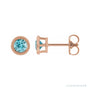 Sapphire Row Natural Bezel-Set Gemstone Studs - Blue Zircon, Rose Gold