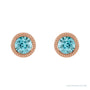Sapphire Row Natural Bezel-Set Gemstone Studs - Blue Zircon, Rose Gold (view 2)