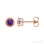 Sapphire Row Natural Bezel-Set Gemstone Studs - Amethyst, Rose Gold