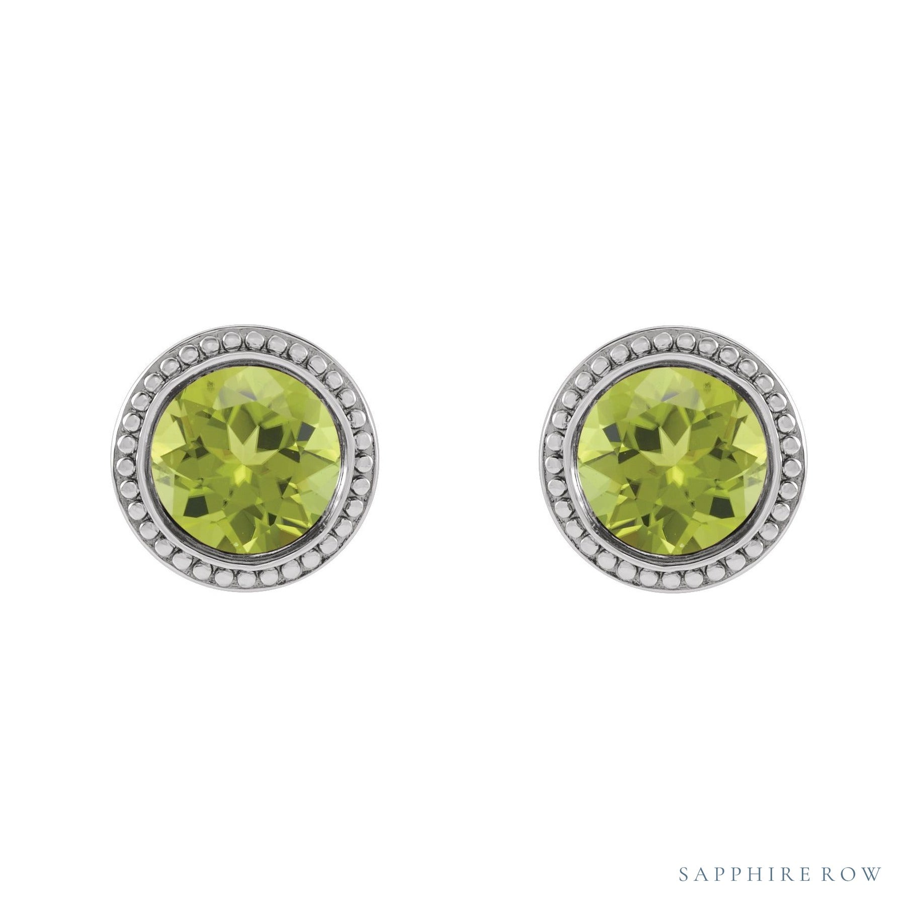 Sapphire Row Natural Bezel-Set Gemstone Studs - Peridot, White Gold (view 2)