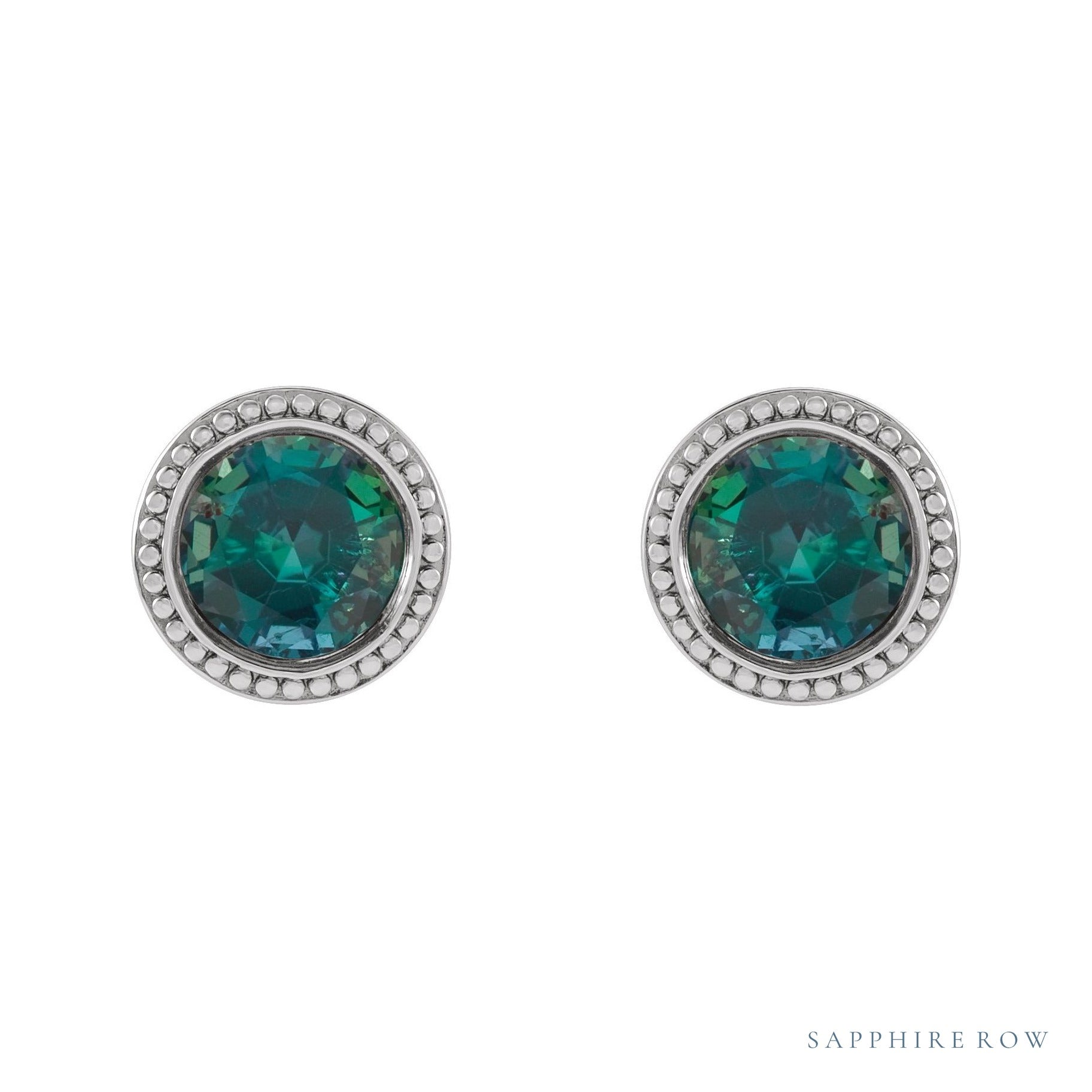 Sapphire Row Natural Bezel-Set Gemstone Studs - Alexandrite, Platinum, 3.5mm (view 2)