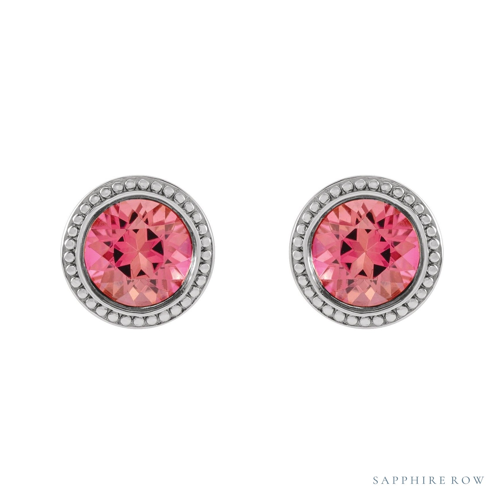 Sapphire Row Natural Bezel-Set Gemstone Studs - Pink Tourmaline, White Gold (view 2)