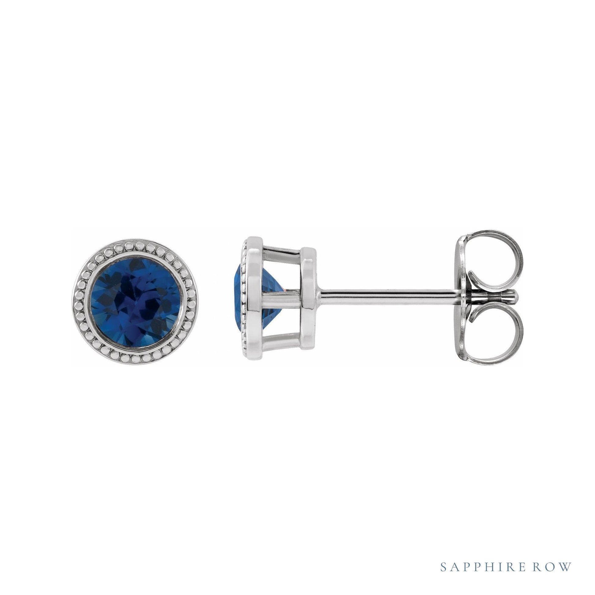 Sapphire Row Natural Bezel-Set Gemstone Studs - Blue Sapphire, Platinum