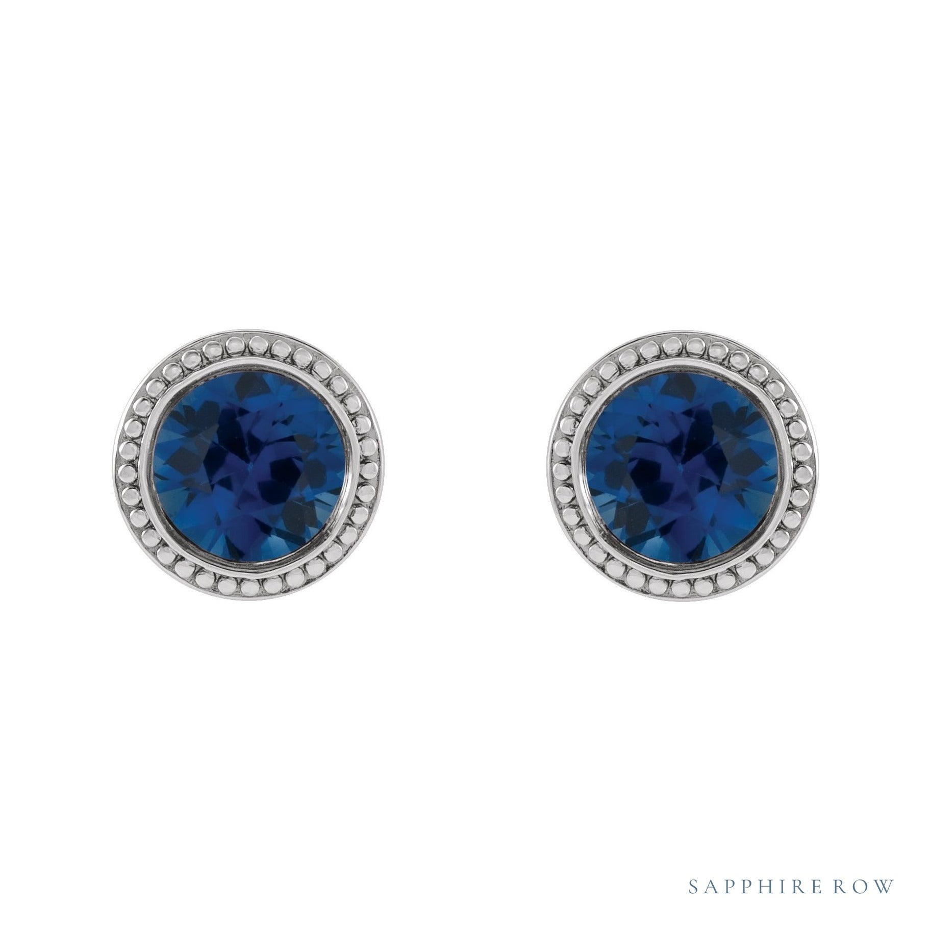 Sapphire Row Natural Bezel-Set Gemstone Studs - Blue Sapphire, Platinum (view 2)