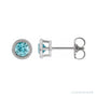 Sapphire Row Natural Bezel-Set Gemstone Studs - Blue Zircon, White Gold