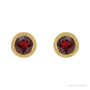 Sapphire Row Natural Bezel-Set Gemstone Studs - Red Garnet, Yellow Gold (view 2)