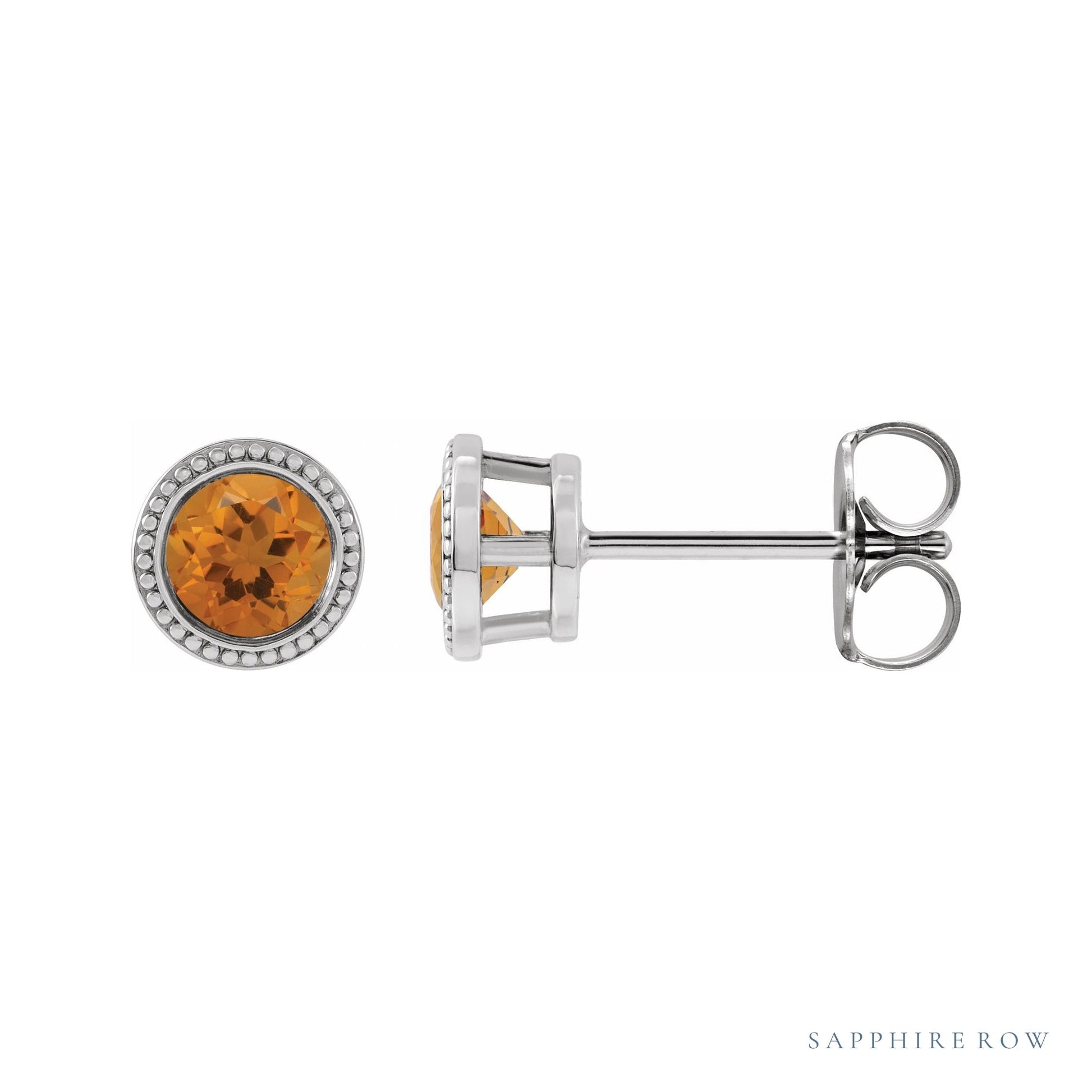 Sapphire Row Natural Bezel-Set Gemstone Studs - Citrine, Platinum
