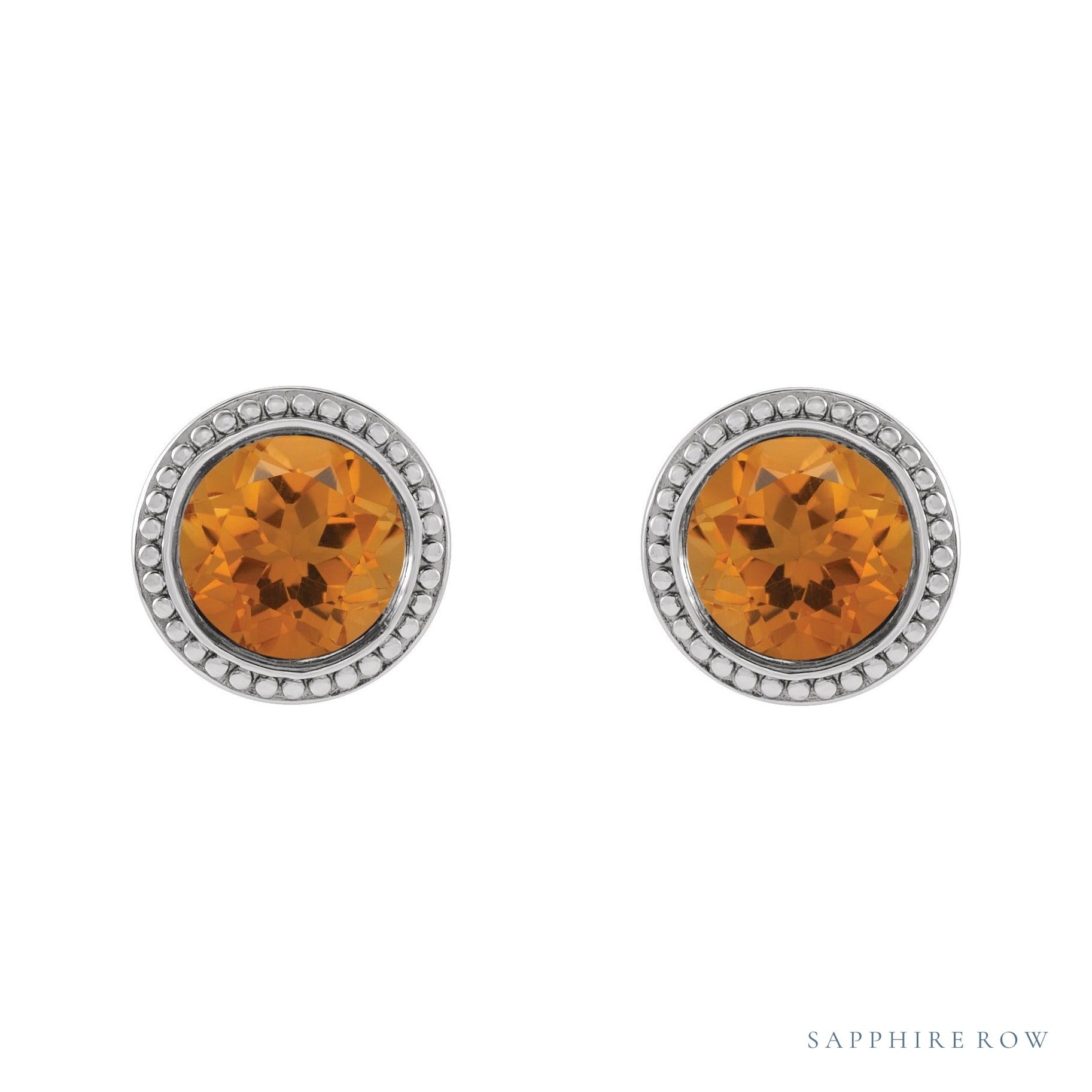 Sapphire Row Natural Bezel-Set Gemstone Studs - Citrine, Platinum (view 2)
