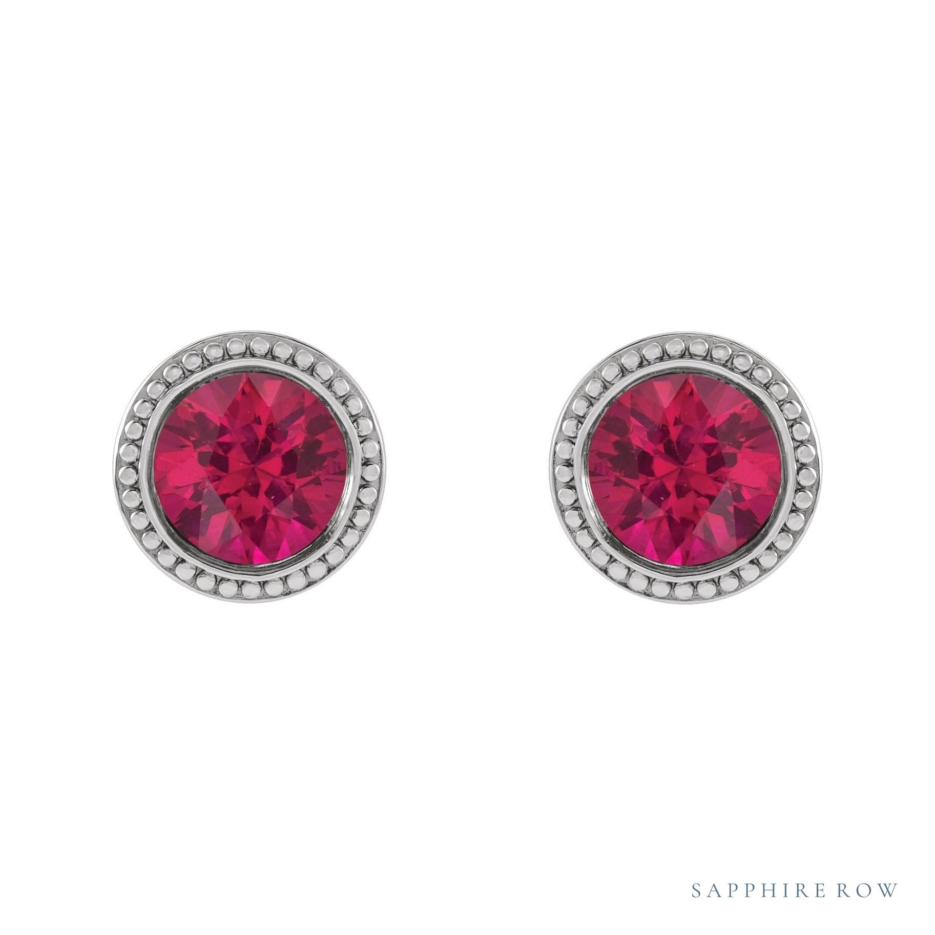 Sapphire Row Natural Bezel-Set Gemstone Studs - Ruby, Platinum (view 2)