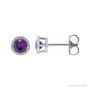 Sapphire Row Natural Bezel-Set Gemstone Studs - Amethyst, White Gold