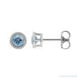 Sapphire Row Natural Bezel-Set Gemstone Studs - Aquamarine, Platinum