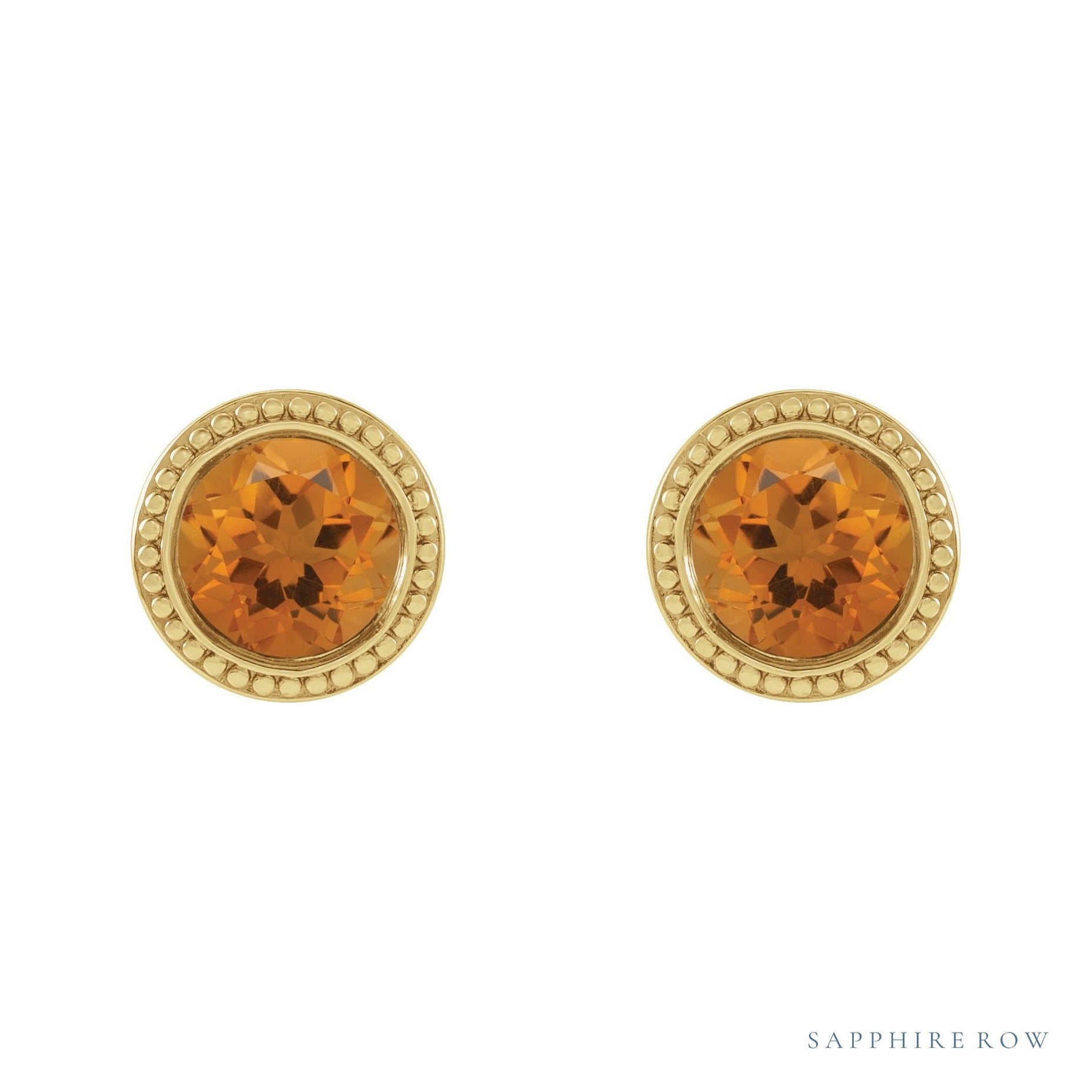 Sapphire Row Natural Bezel-Set Gemstone Studs - Citrine, Yellow Gold (view 2)