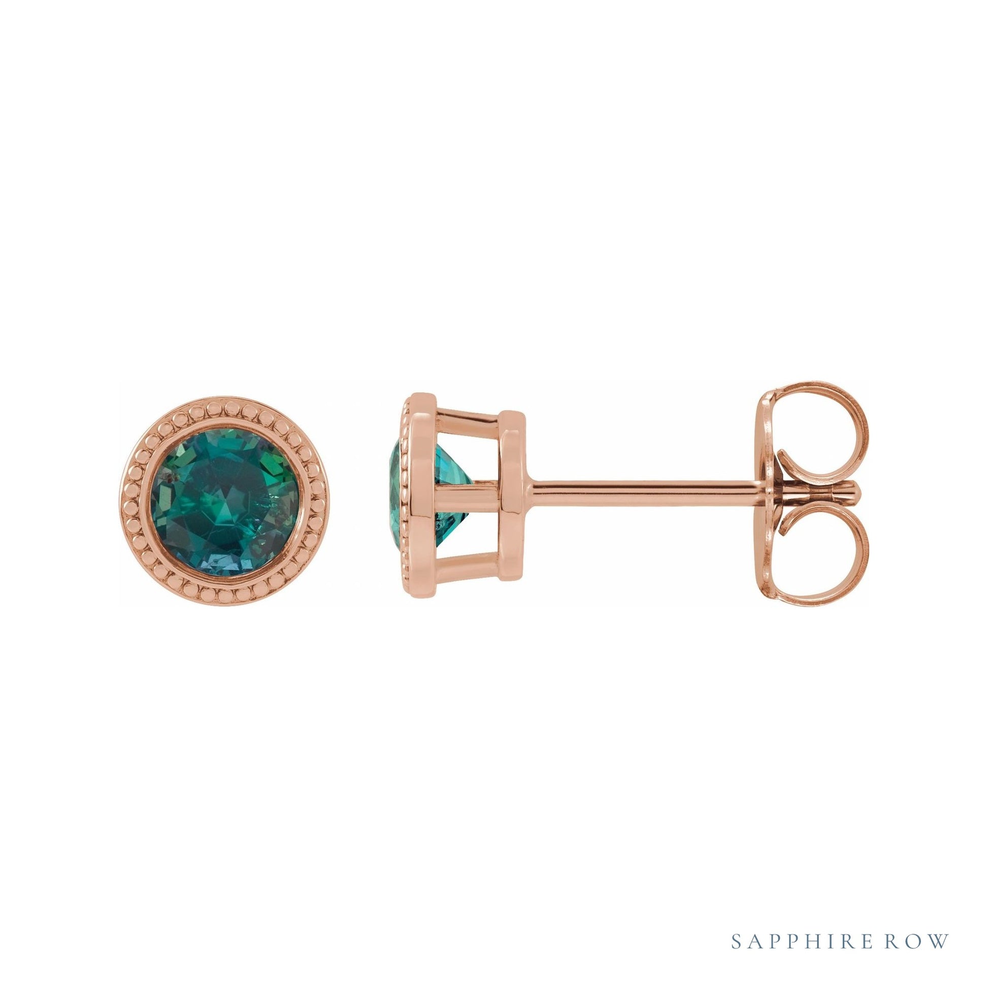 Sapphire Row Natural Bezel-Set Gemstone Studs - Alexandrite, Rose Gold, 3.5mm