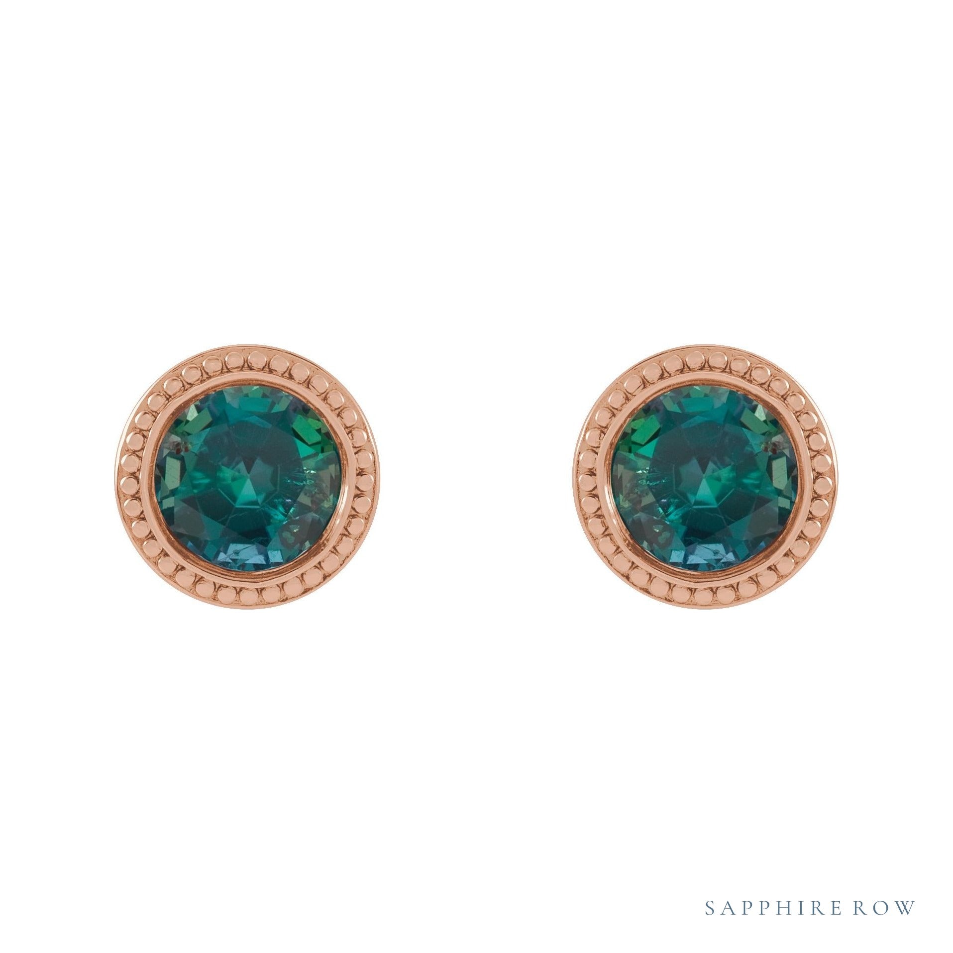 Sapphire Row Natural Bezel-Set Gemstone Studs - Alexandrite, Rose Gold, 3.5mm (view 2)