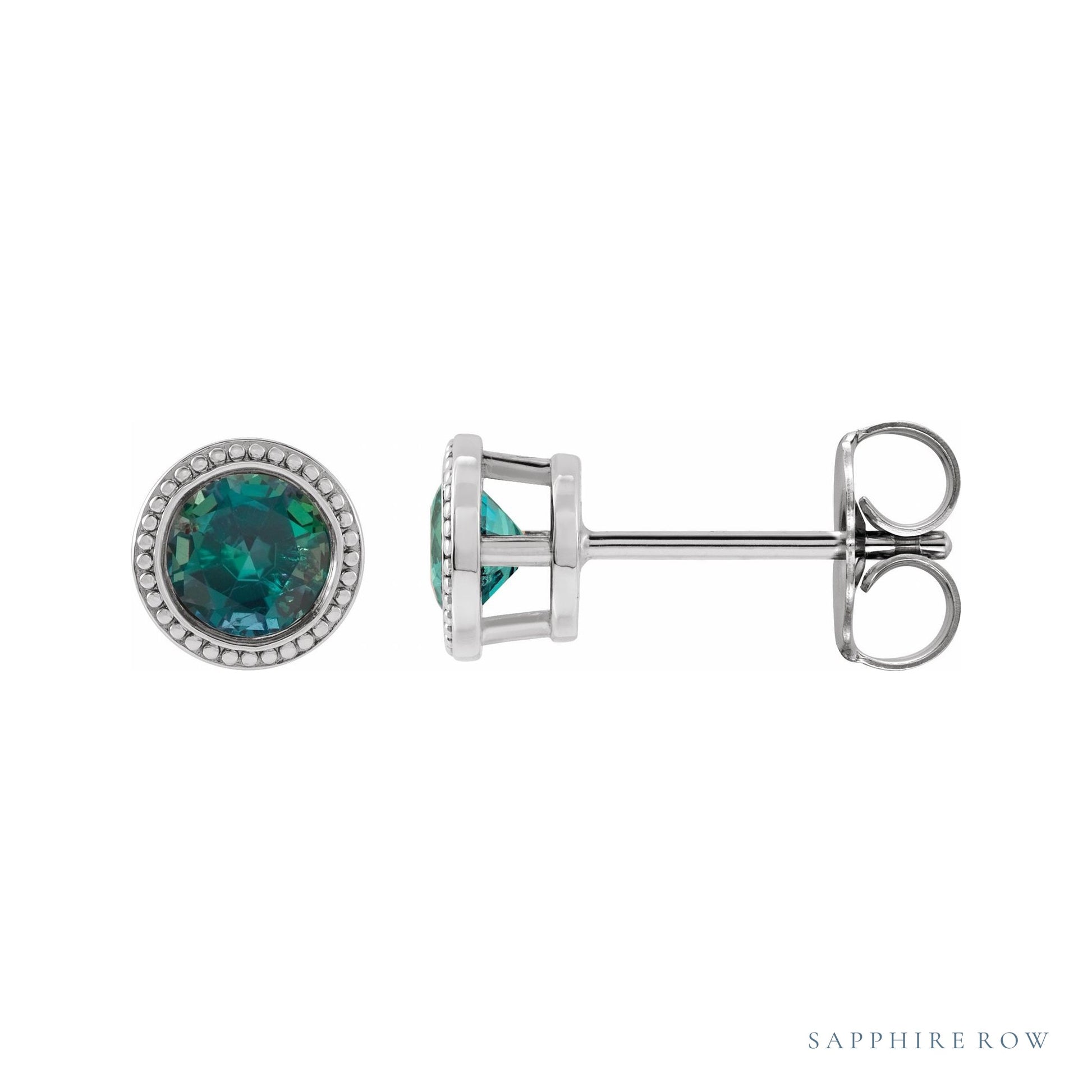 Sapphire Row Natural Bezel-Set Gemstone Studs - Alexandrite, White Gold, 3.5mm