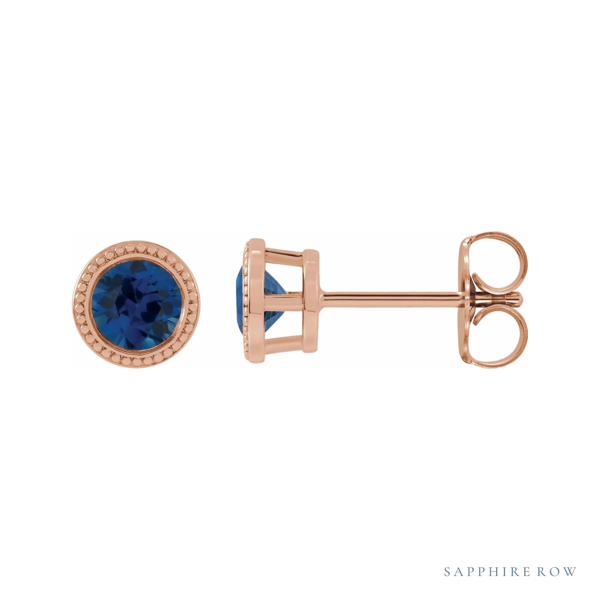 Sapphire Row Natural Bezel-Set Gemstone Studs - Blue Sapphire, Rose Gold