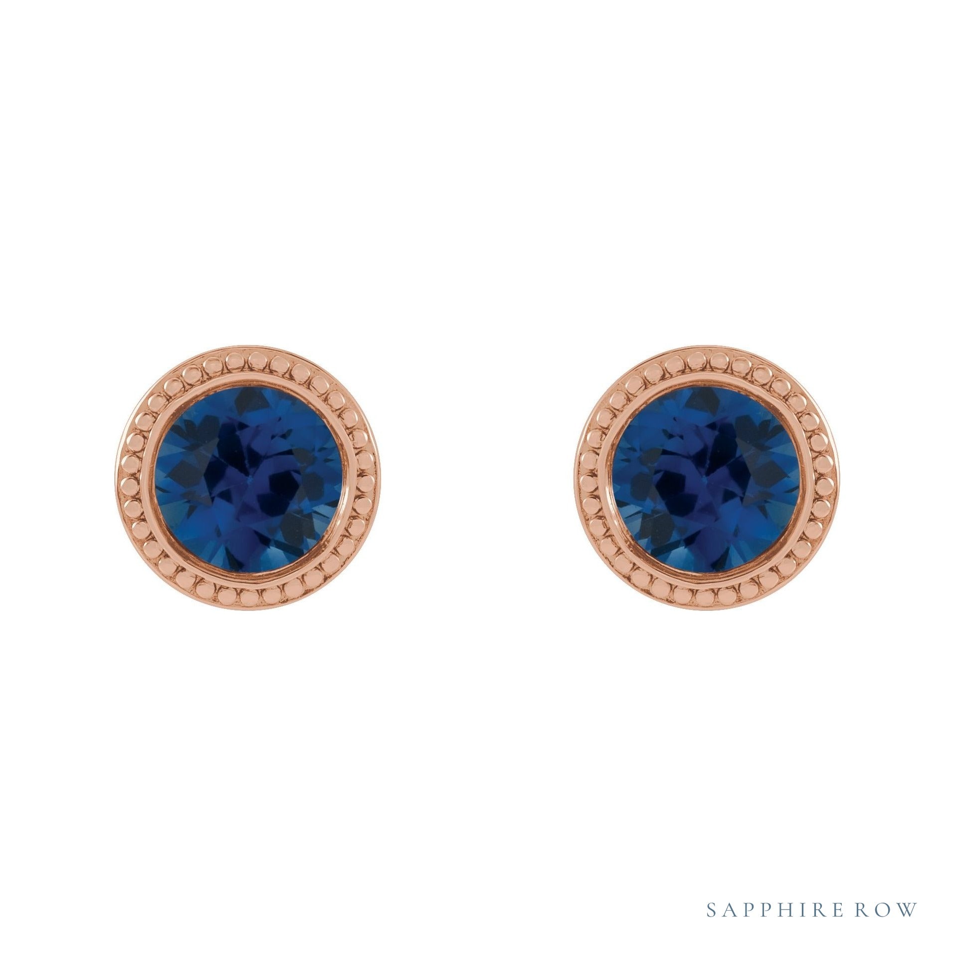 Sapphire Row Natural Bezel-Set Gemstone Studs - Blue Sapphire, Rose Gold (view 2)