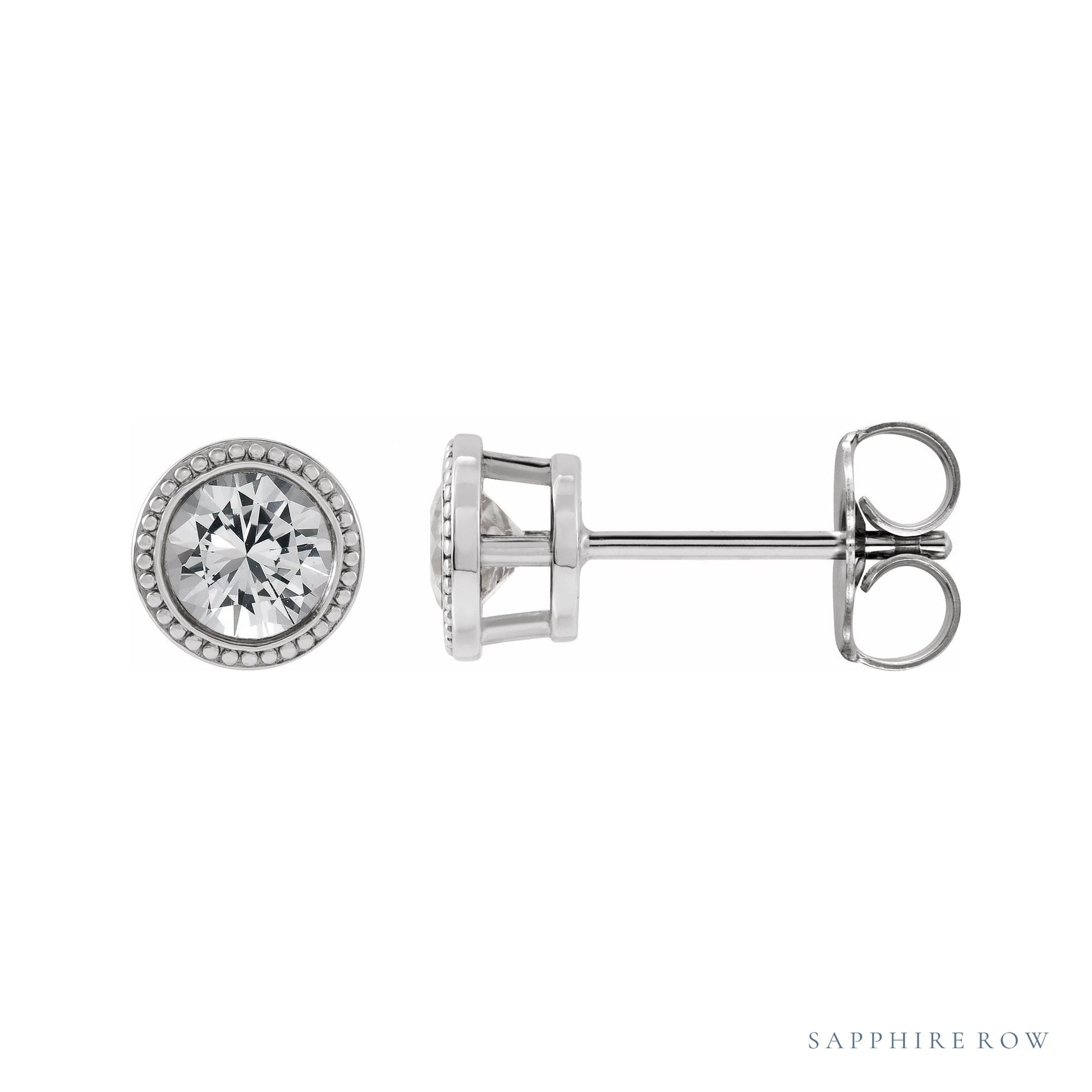 Sapphire Row Natural Bezel-Set Gemstone Studs - White Sapphire, Platinum