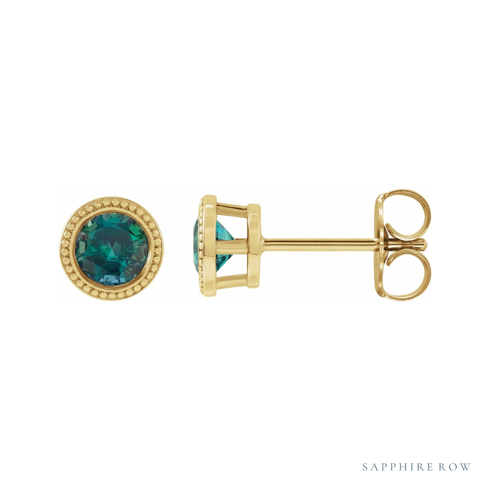 Sapphire Row Natural Bezel-Set Gemstone Studs - Alexandrite, Yellow Gold, 3.5mm