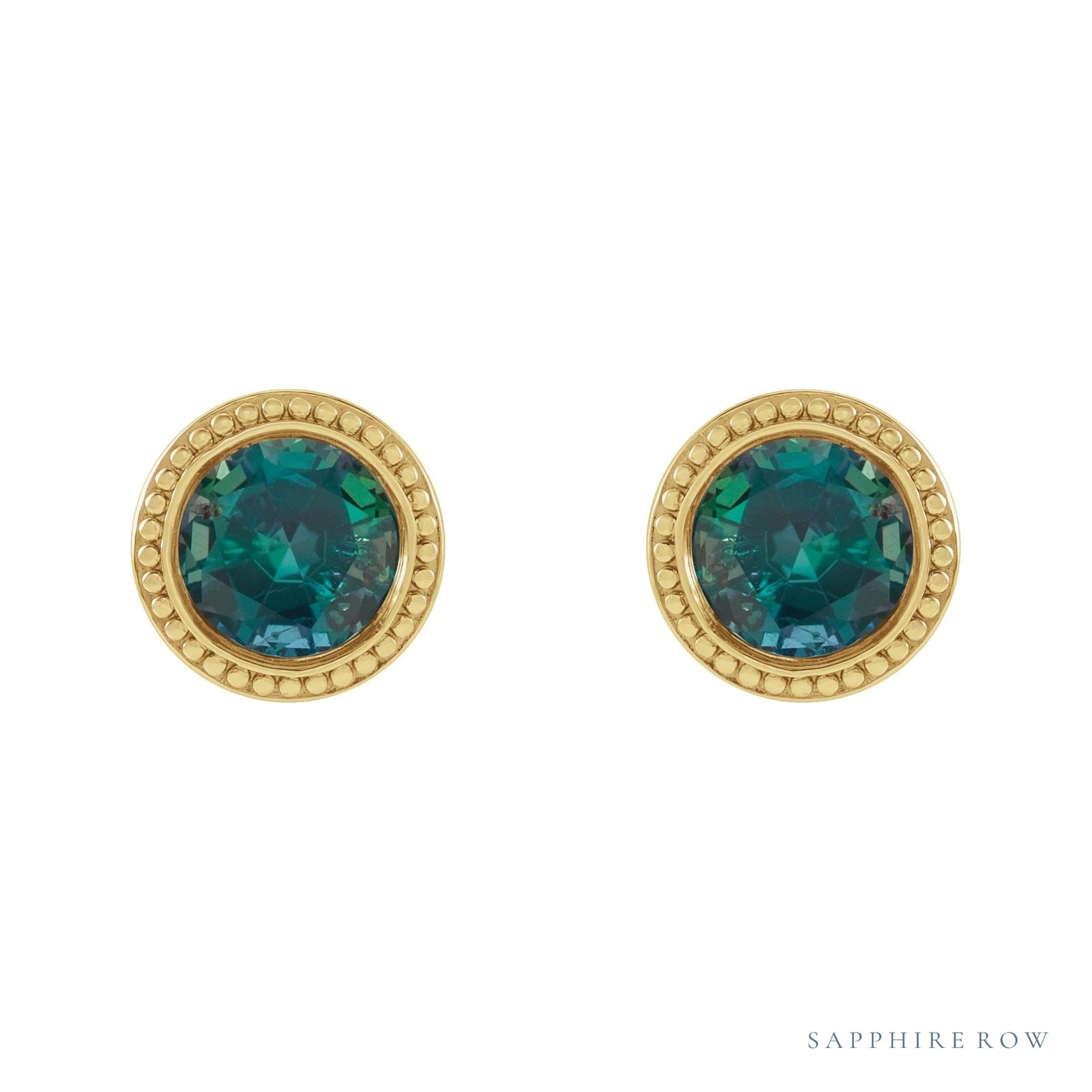 Sapphire Row Natural Bezel-Set Gemstone Studs - Alexandrite, Yellow Gold, 3.5mm (view 2)