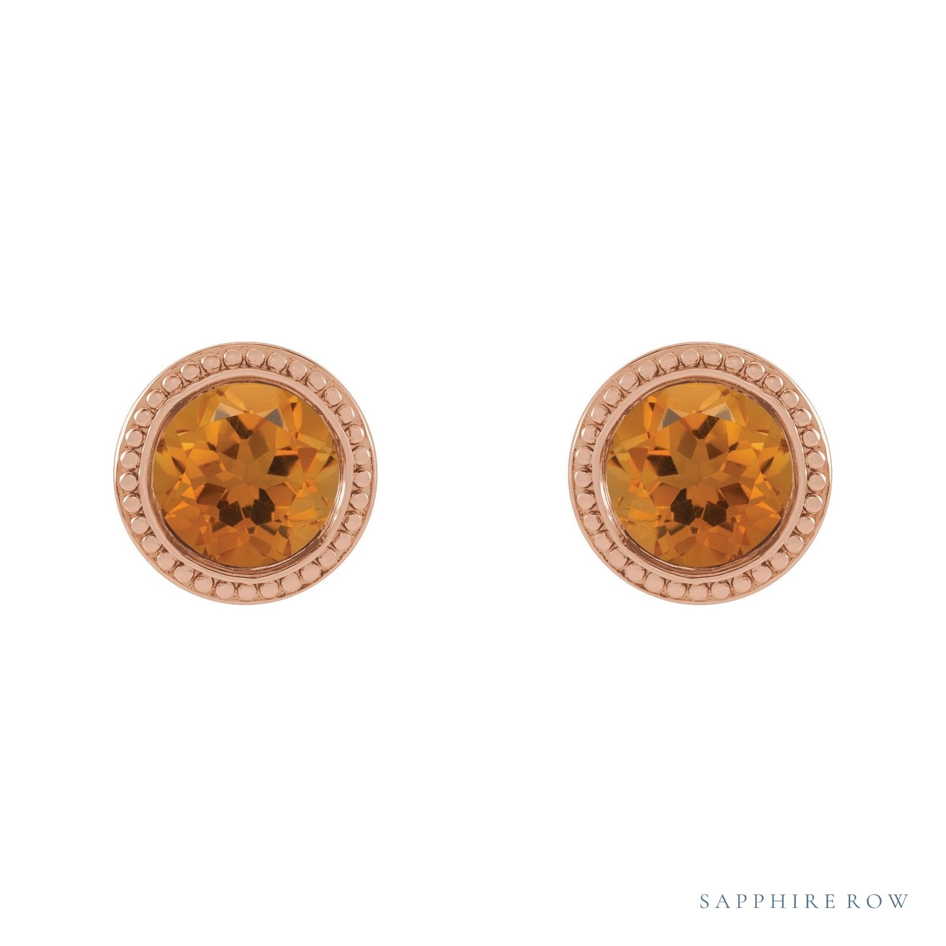 Sapphire Row Natural Bezel-Set Gemstone Studs - Citrine, Rose Gold (view 2)