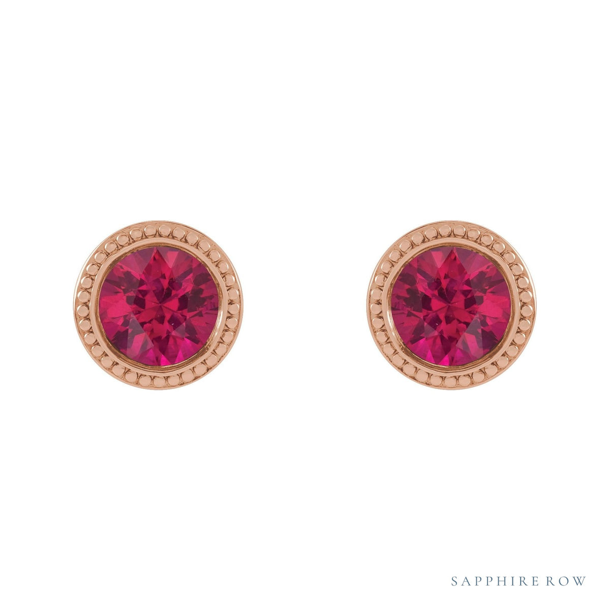 Sapphire Row Lab-Grown Bezel-Set Gemstone Studs - Ruby, Rose Gold (view 2)