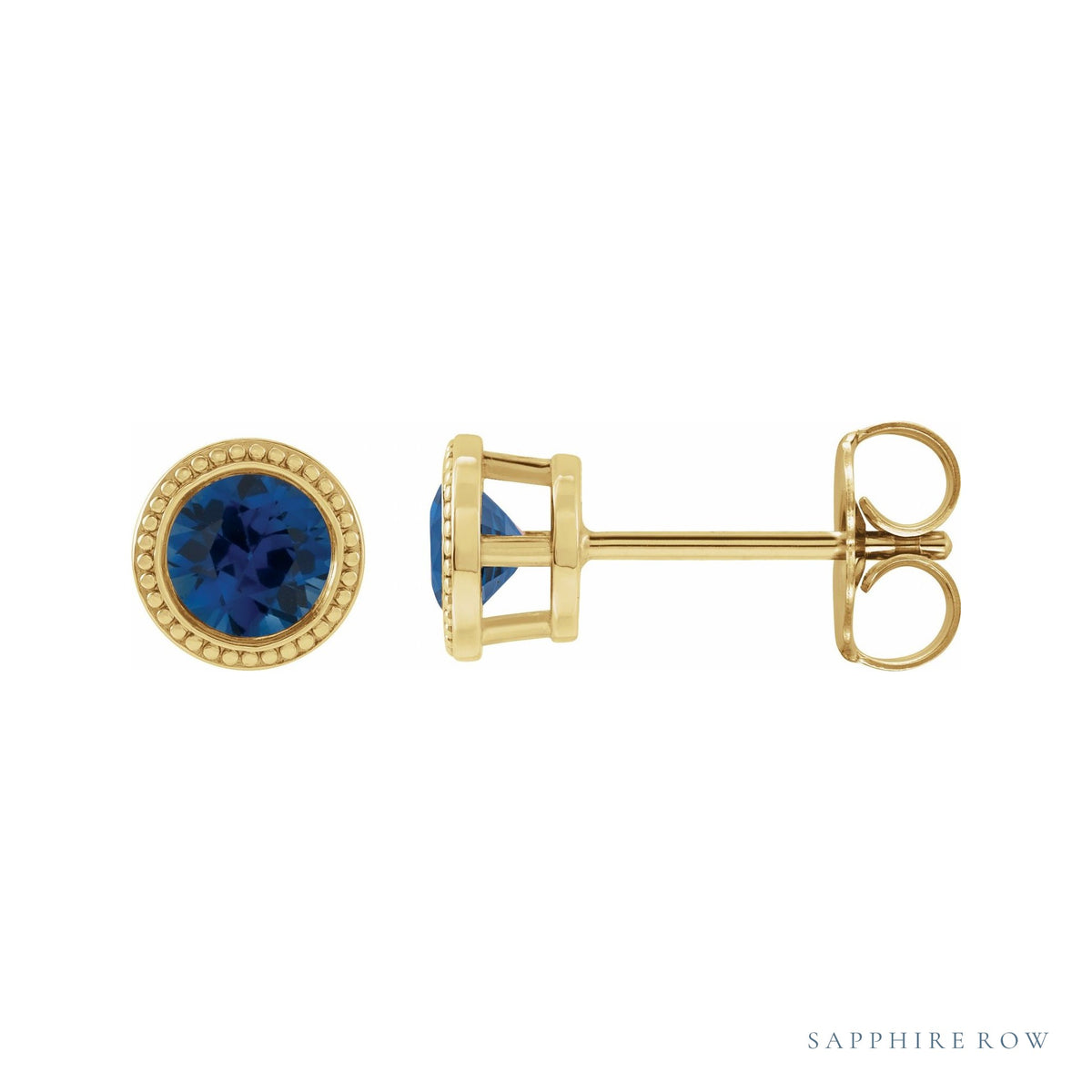 Sapphire Row Lab-Grown Bezel-Set Gemstone Studs - Blue Sapphire, Yellow Gold