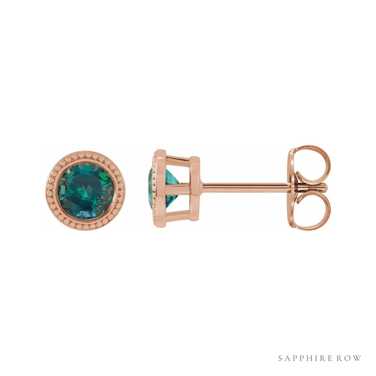 Sapphire Row Lab-Grown Bezel-Set Gemstone Studs - Alexandrite, Rose Gold