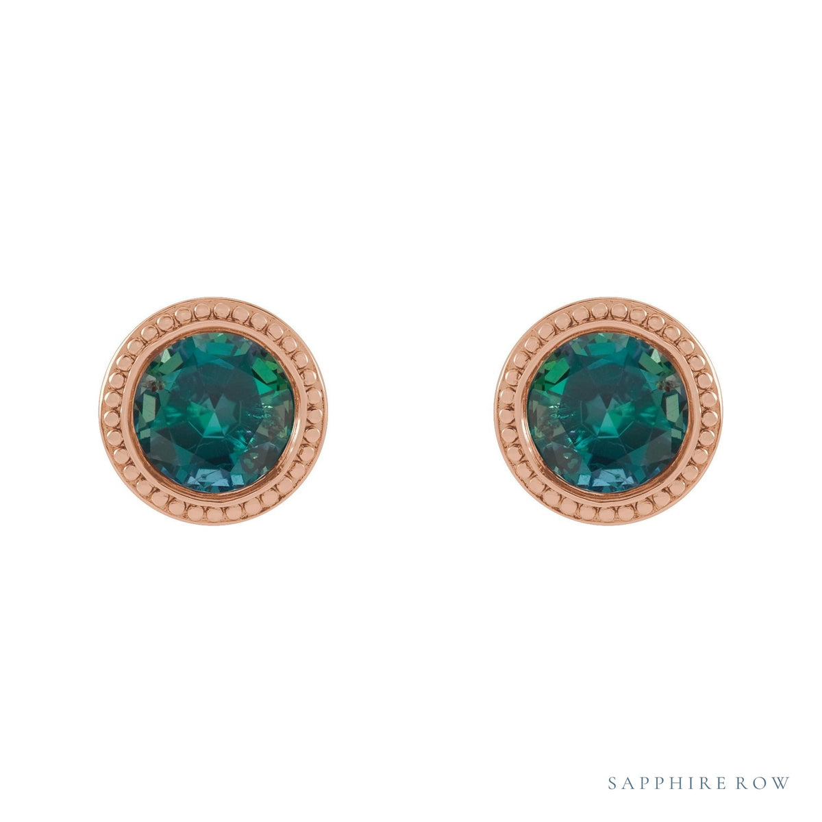 Sapphire Row Lab-Grown Bezel-Set Gemstone Studs - Alexandrite, Rose Gold (view 2)