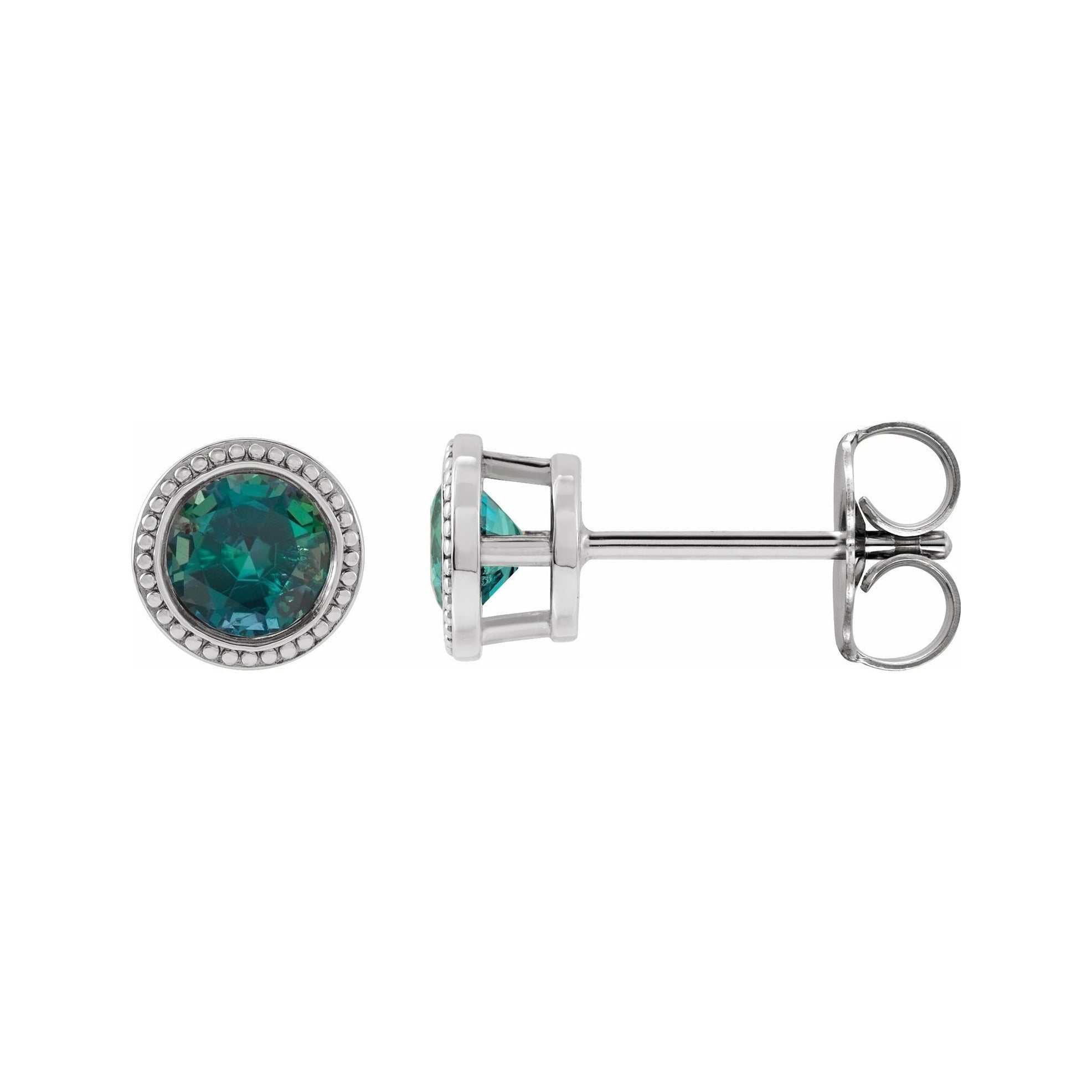 Sapphire Row Lab-Grown Bezel-Set Gemstone Studs - Alexandrite, White Gold