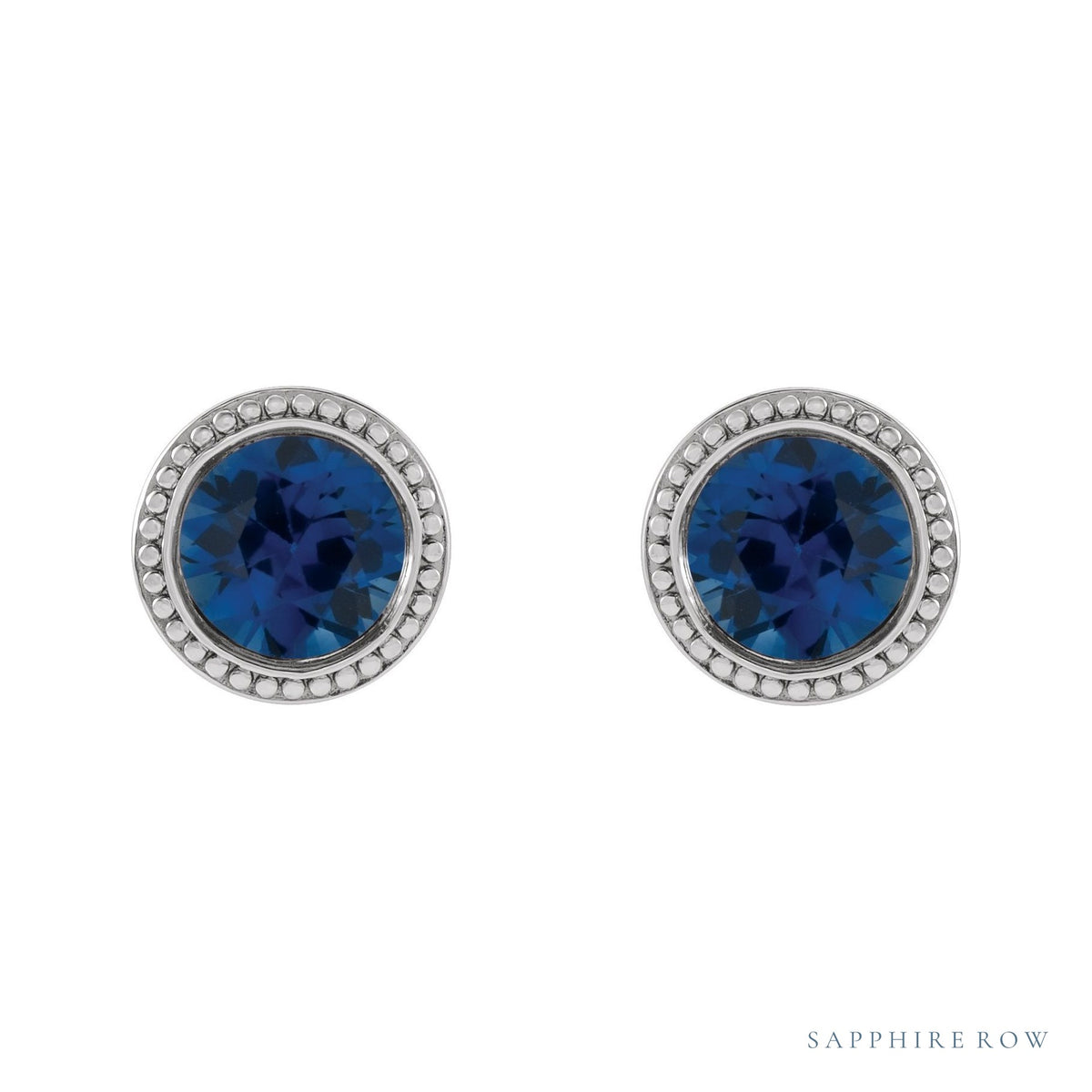 Sapphire Row Lab-Grown Bezel-Set Gemstone Studs - Blue Sapphire, Platinum (view 2)