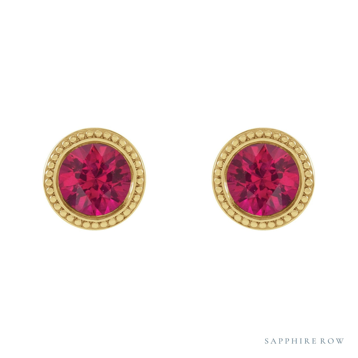 Sapphire Row Lab-Grown Bezel-Set Gemstone Studs - Ruby, Yellow Gold (view 2)