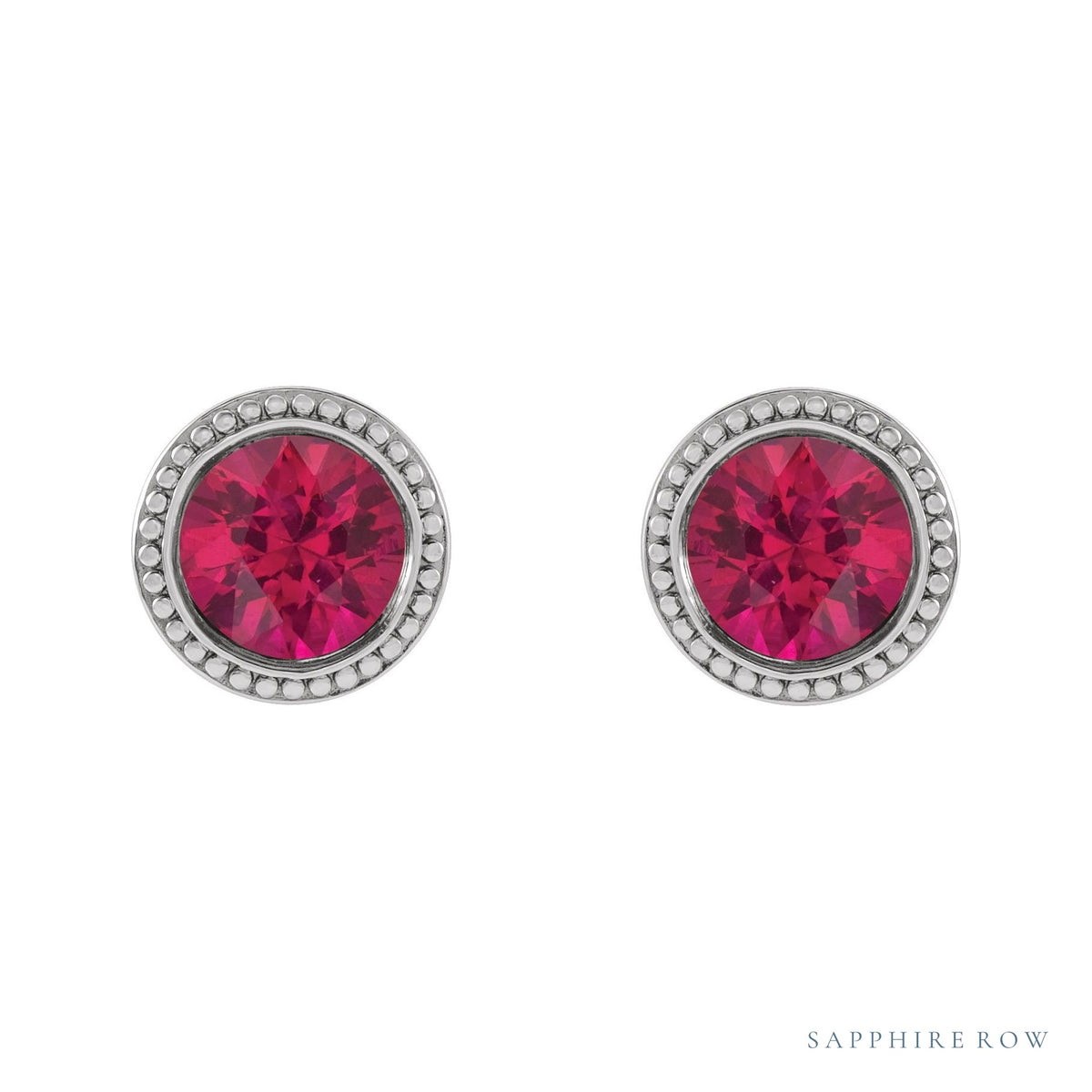 Sapphire Row Lab-Grown Bezel-Set Gemstone Studs - Ruby, Platinum (view 2)