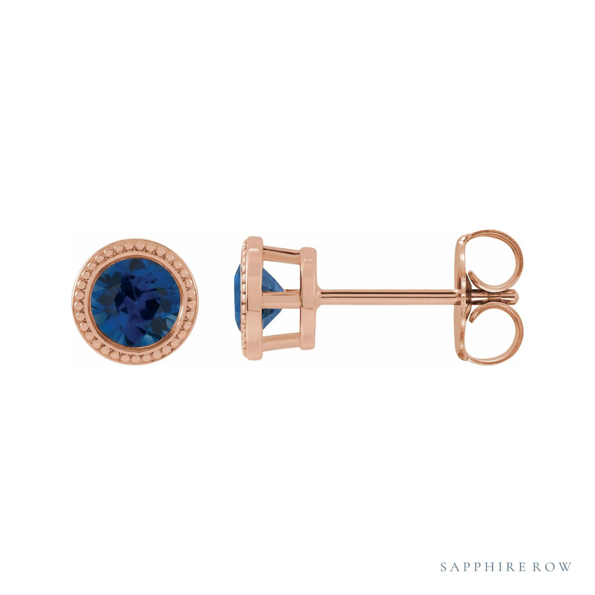 Sapphire Row Lab-Grown Bezel-Set Gemstone Studs - Blue Sapphire, Rose Gold