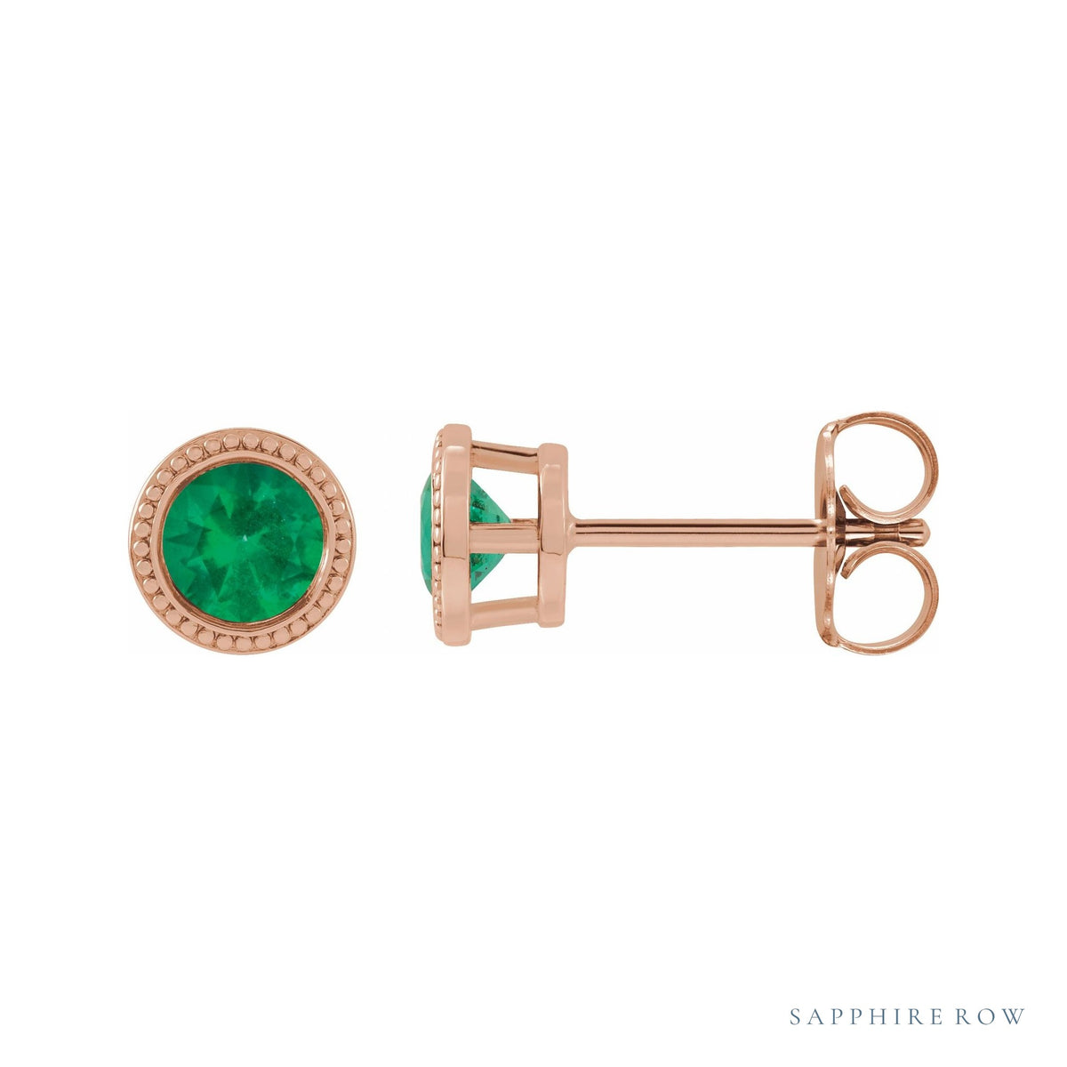 Sapphire Row Lab-Grown Bezel-Set Gemstone Studs - Emerald, Rose Gold