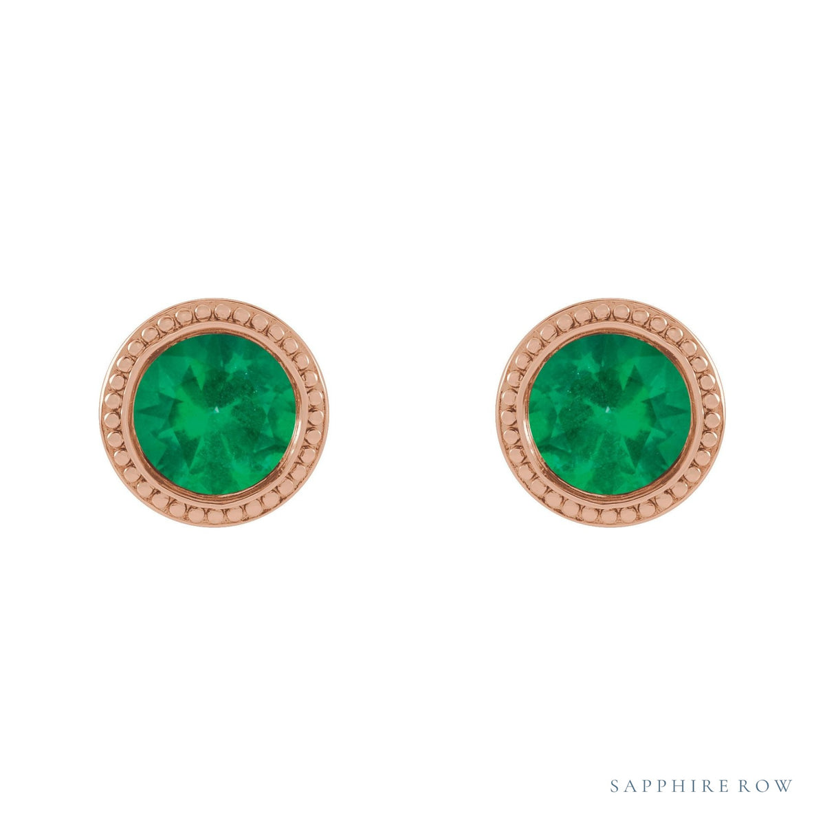 Sapphire Row Lab-Grown Bezel-Set Gemstone Studs - Emerald, Rose Gold (view 2)