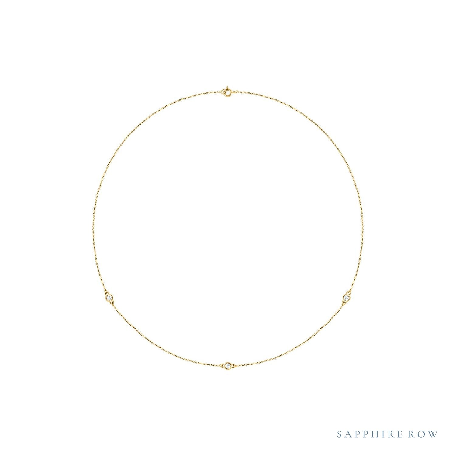 Sapphire Row Natural Diamond Station Necklace - Yellow Gold, 3-Station (1/4 ctw)