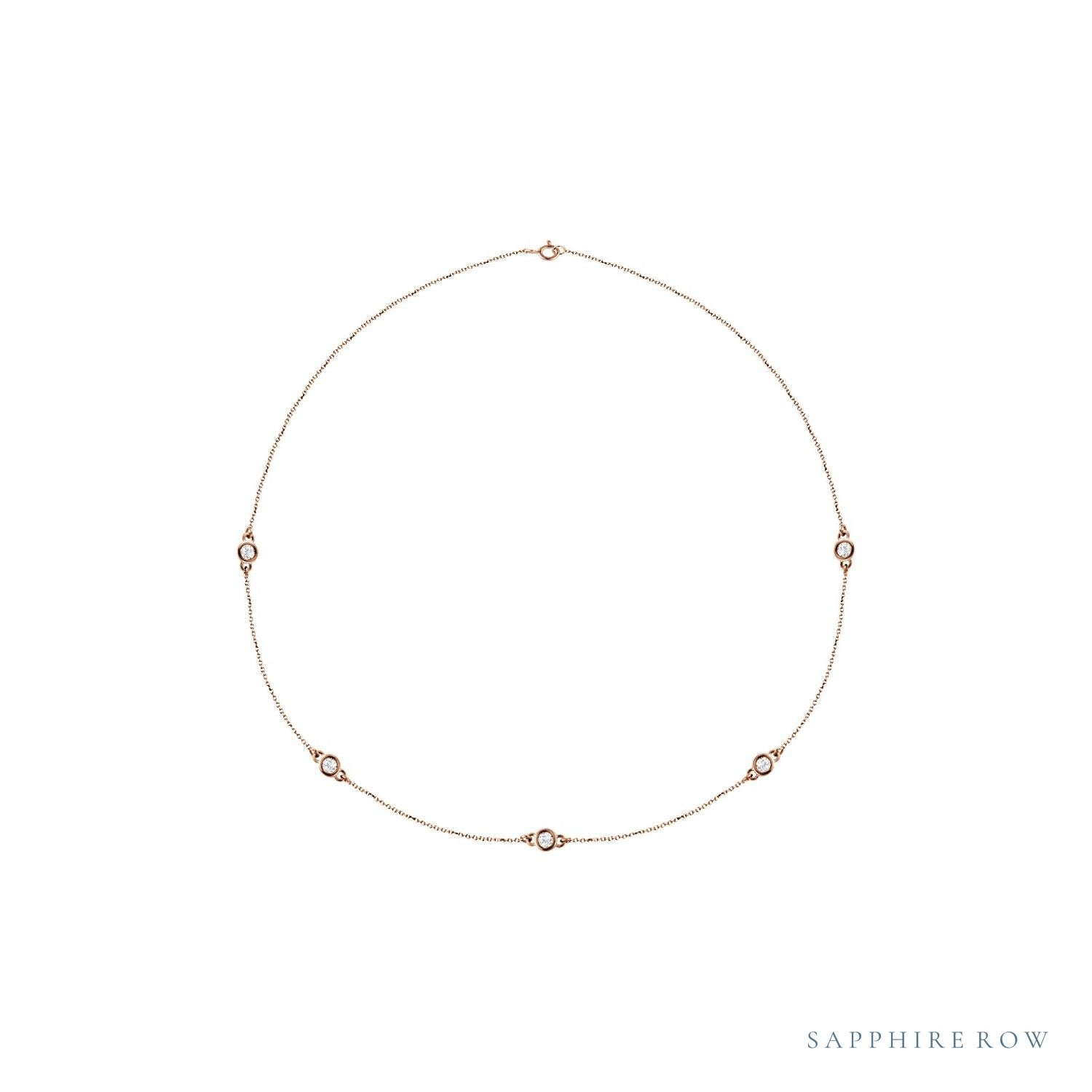 Sapphire Row Natural Diamond Station Necklace - Rose Gold, 5-Station (1 ctw)